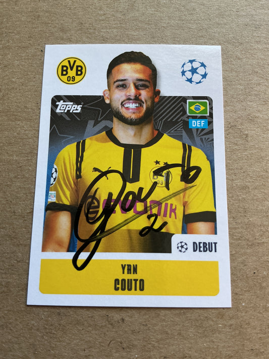Yan Couto, Brazil 🇧🇷 Borussia Dortmund 2024/25 Topps hand signed