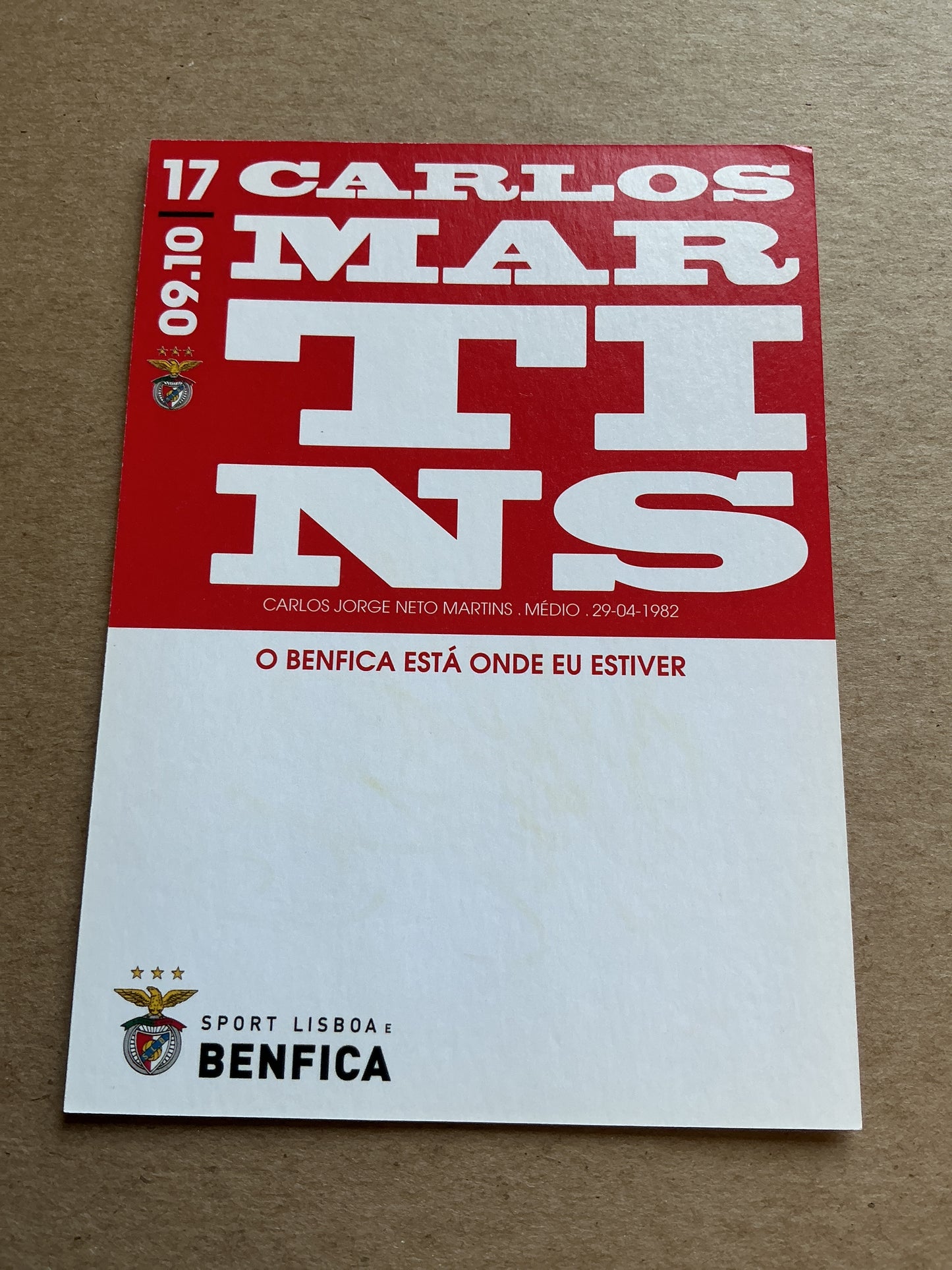 Carlos Martins, Portugal 🇵🇹 SL Benfica 2009/10 hand signed