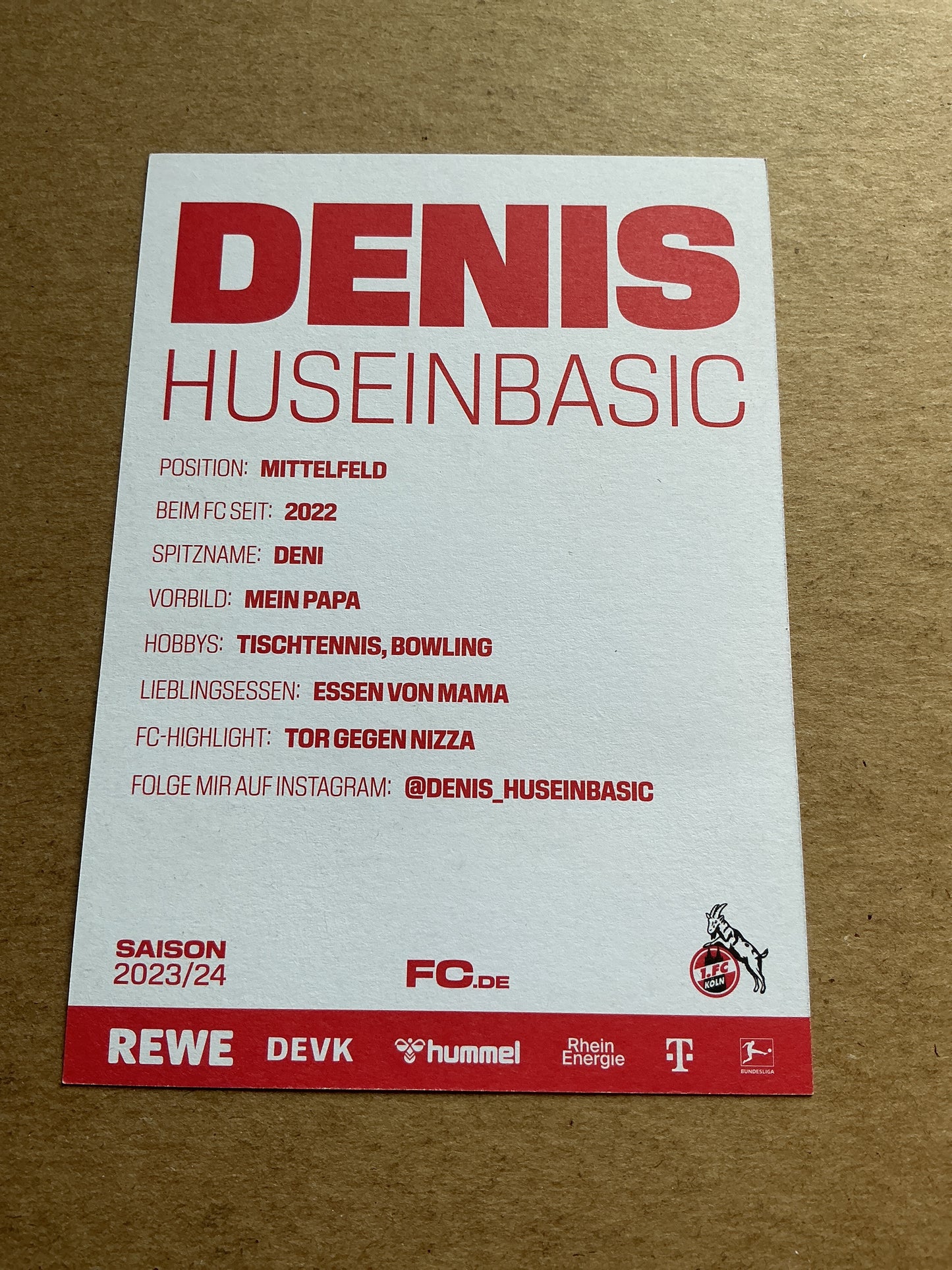 Denis Huseinbasic, Bosnia 🇧🇦 1.FC Köln 2023/24 hand signed