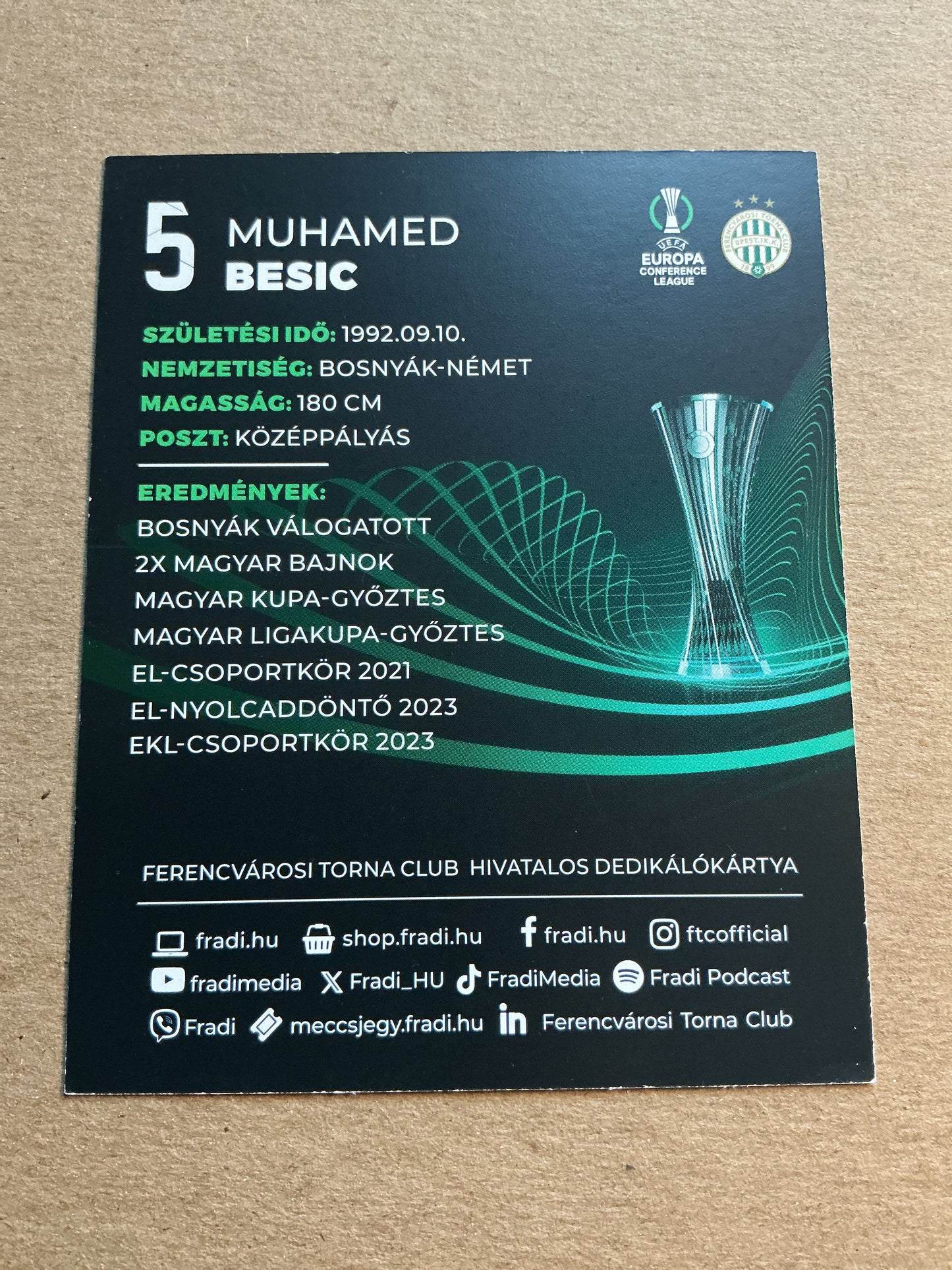 Muhamed Bešić, Bosnia 🇧🇦 Ferencváros TC 2023/24 hand signed