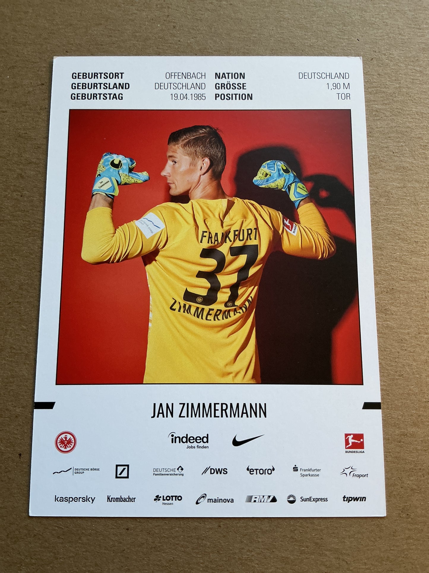 Jan Zimmermann, Germany 🇩🇪 Eintracht Frankfurt 2019/20 hand signed