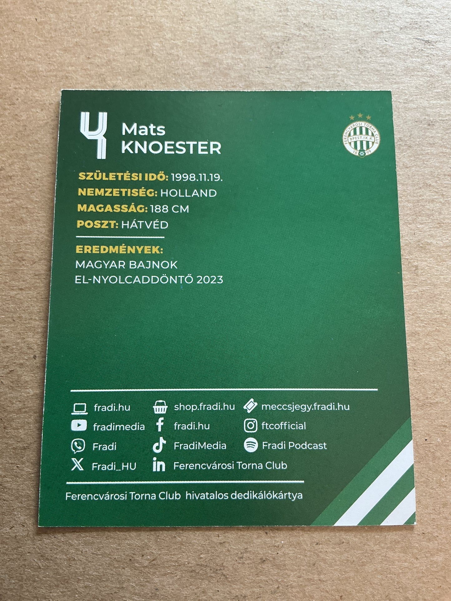 Mats Knoester, Netherlands 🇳🇱 Ferencvaros TC 2024/25 hand signed