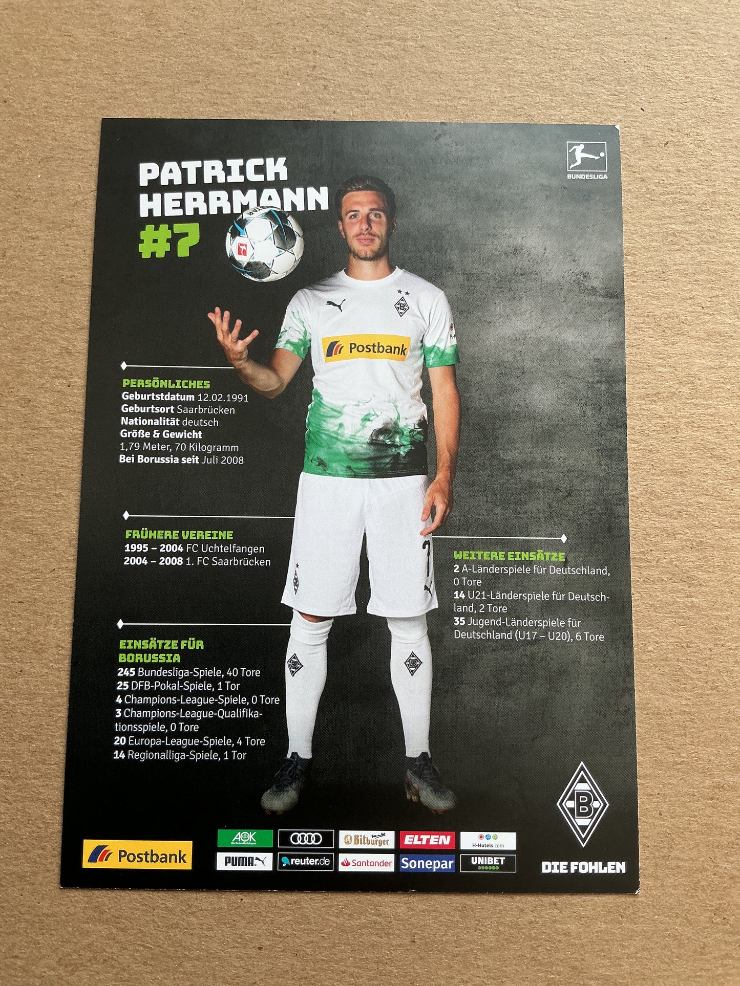 Patrick Herrmann, Germany 🇩🇪 Borussia Mönchengladbach 2019/20 hand signed