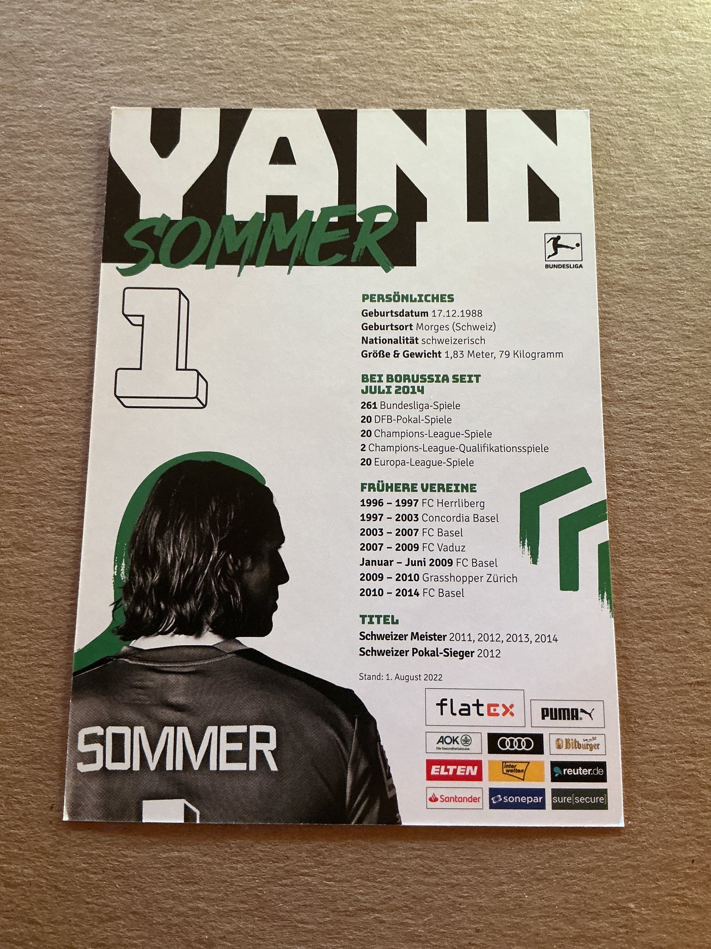 Yann Sommer, Switzerland 🇨🇭 Borussia Mönchengladbach 2022/23 hand signed