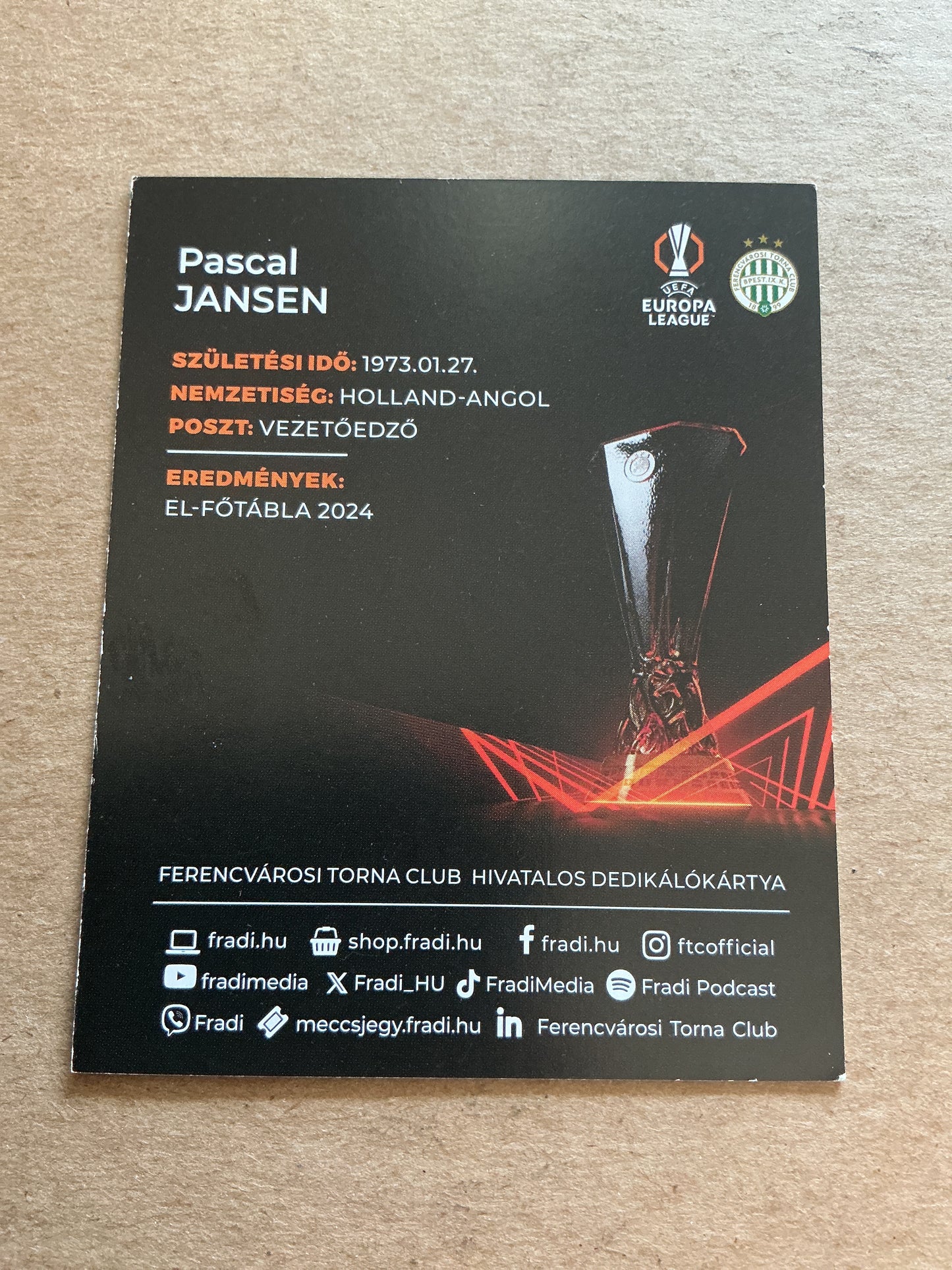 Pascal Jensen, Netherlands 🇳🇱 Ferencvaros TC 2024/25 hand signed