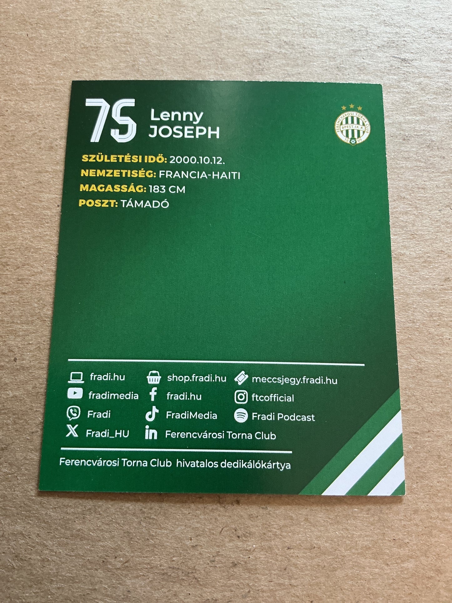 Lenny Joseph, France 🇫🇷 Ferencvaros TC 2024/25 hand signed
