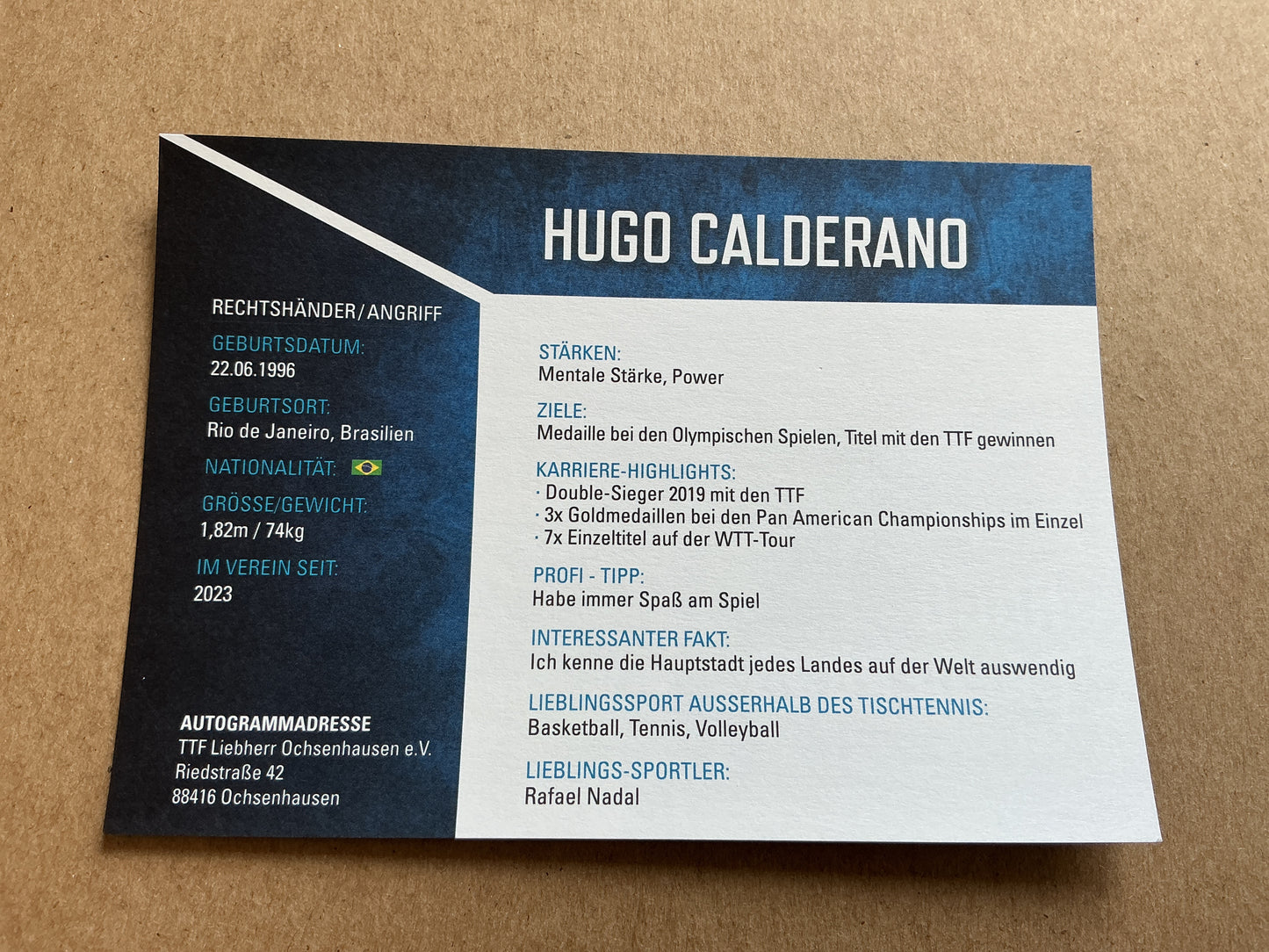 Hugo Calderano, Brazil 🇧🇷 Table Tennis Summer Olympics 2024 hand signed