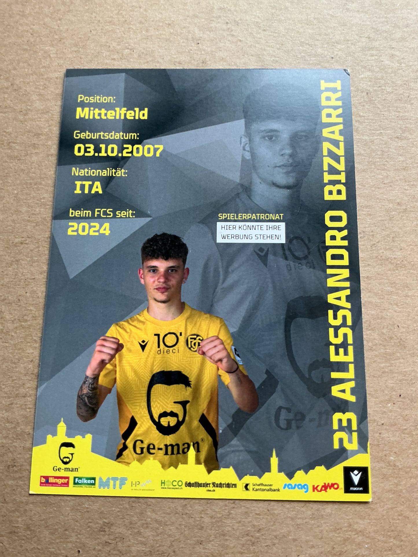 Alessandro Bizzarri, Italy 🇮🇹 FC Schaffhausen 2024/25 hand signed
