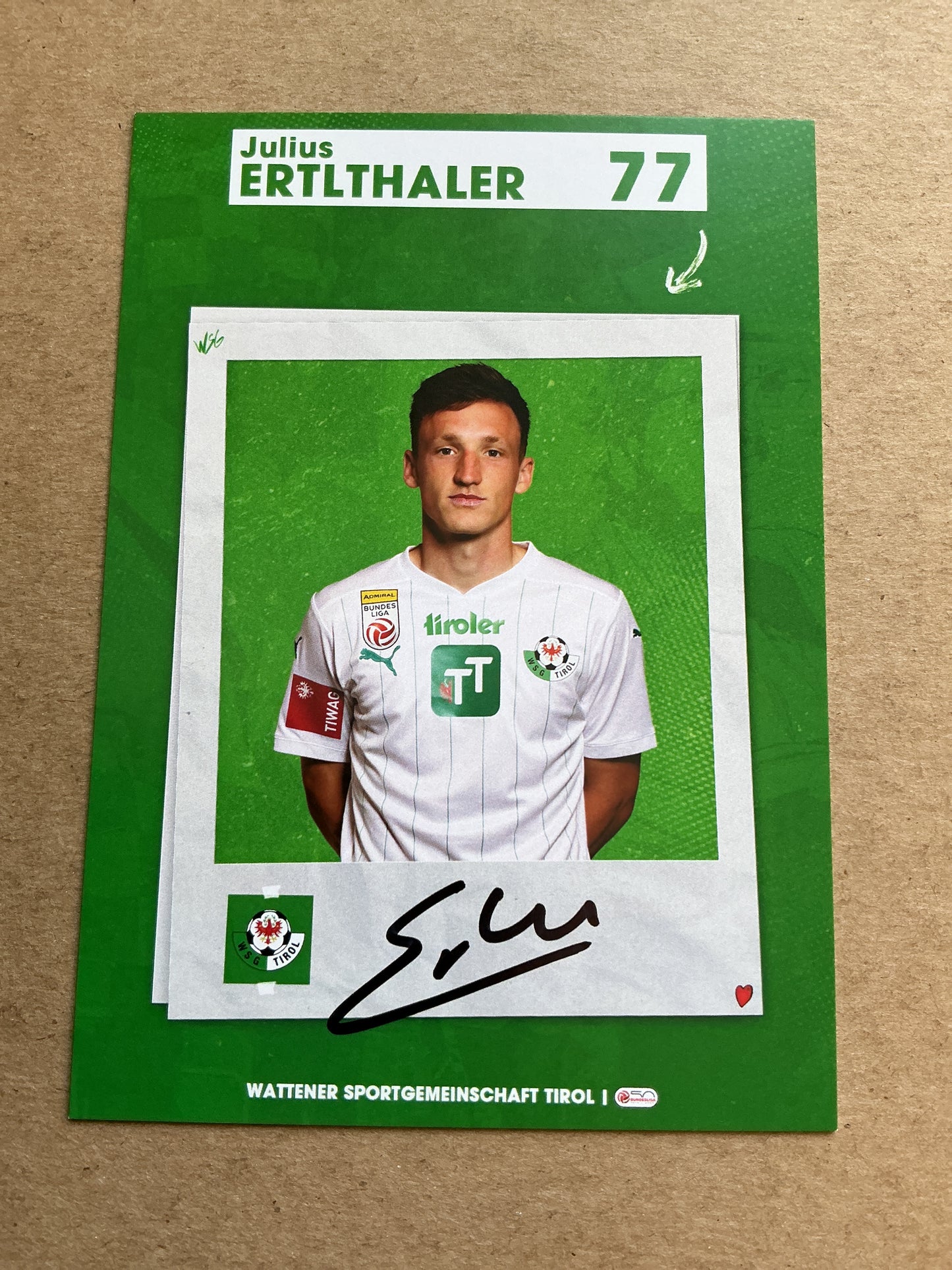 Julius Erlthaler, Austria 🇦🇹 WSG Tirol 2023/24 hand signed