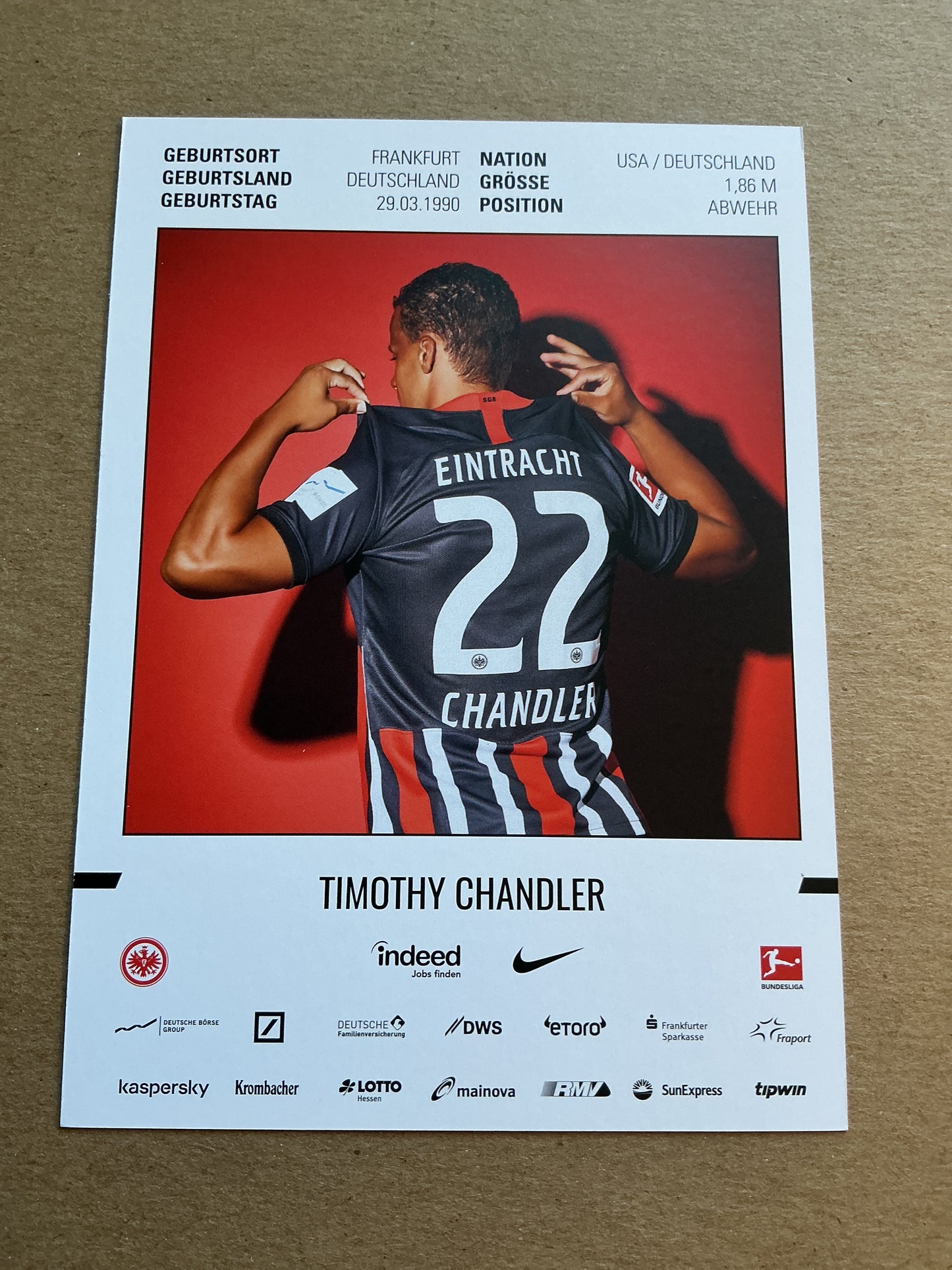 Timothy Chandler, USA 🇺🇸 Eintracht Frankfurt 2019/20 hand signed