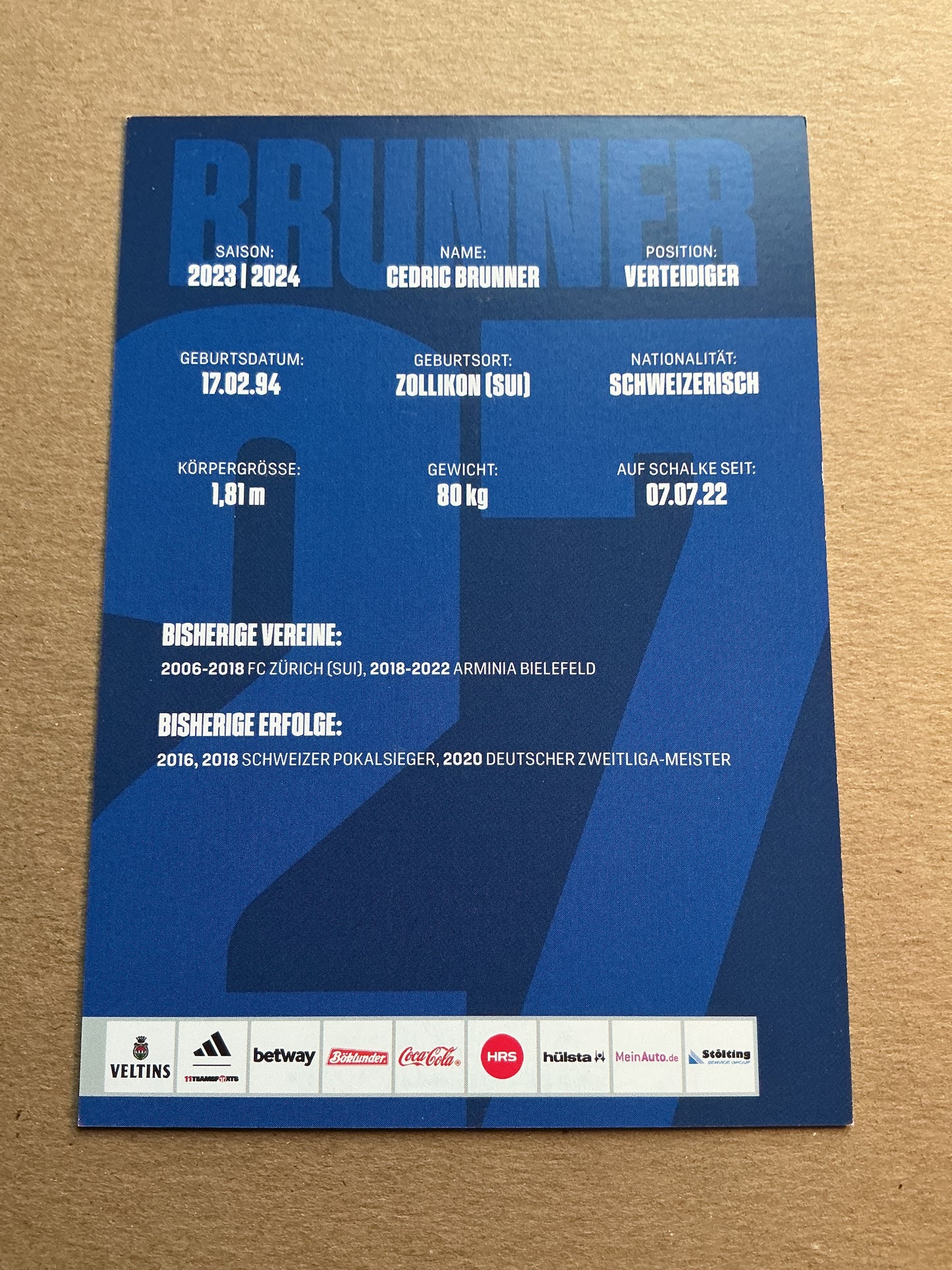 Cedric Brunner, Switzerland 🇨🇭 FC Schalke 04 2023/24 hand signed