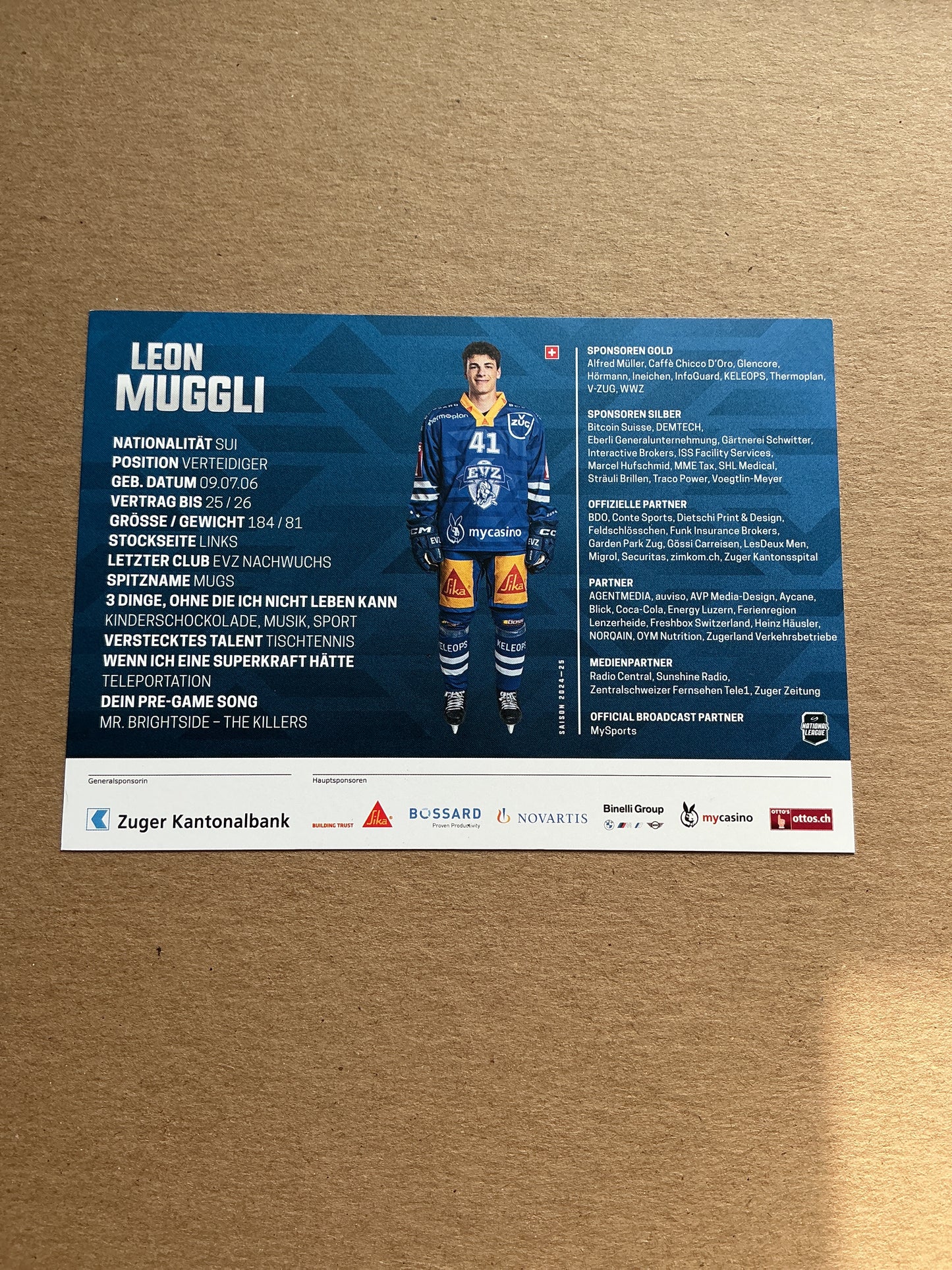 Leon Muggli, Switzerland 🇨🇭 EV Zug 2024/25 hand signed
