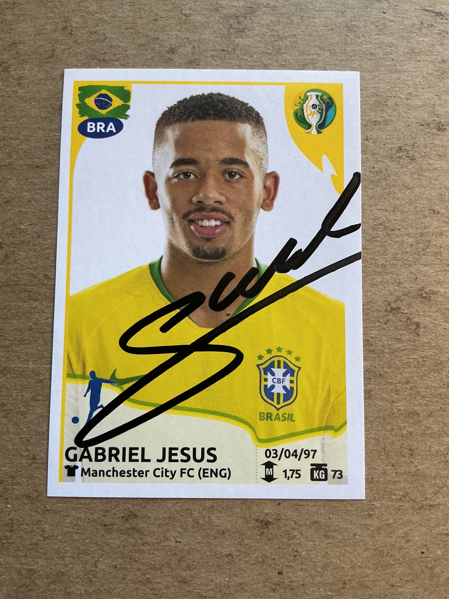 Gabriel Jesus, Brazil 🇧🇷 Copa America 2019 Panini hand signed