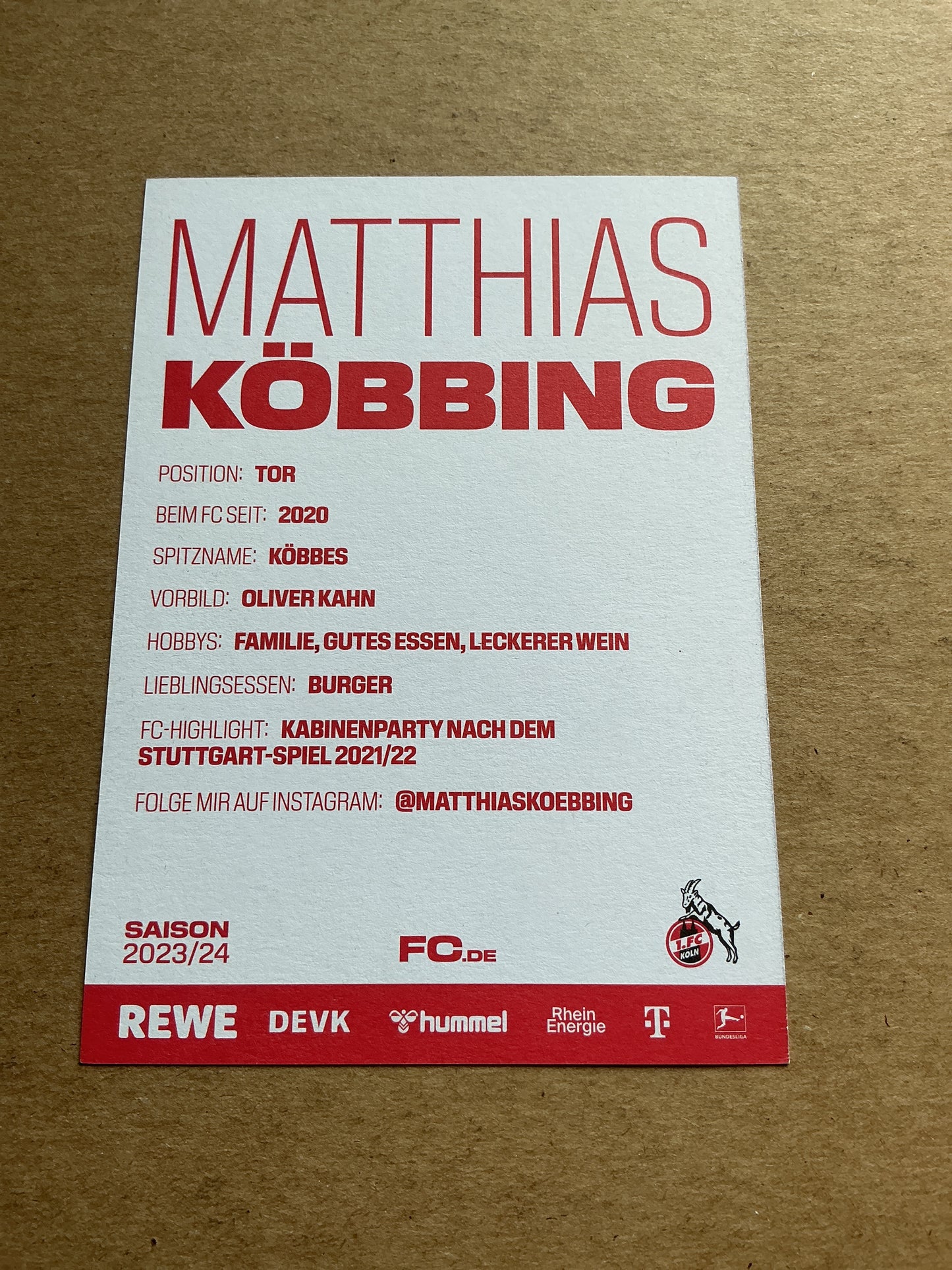 Matthias Köbbing, Germany 🇩🇪 1.FC Köln 2023/24 hand signed