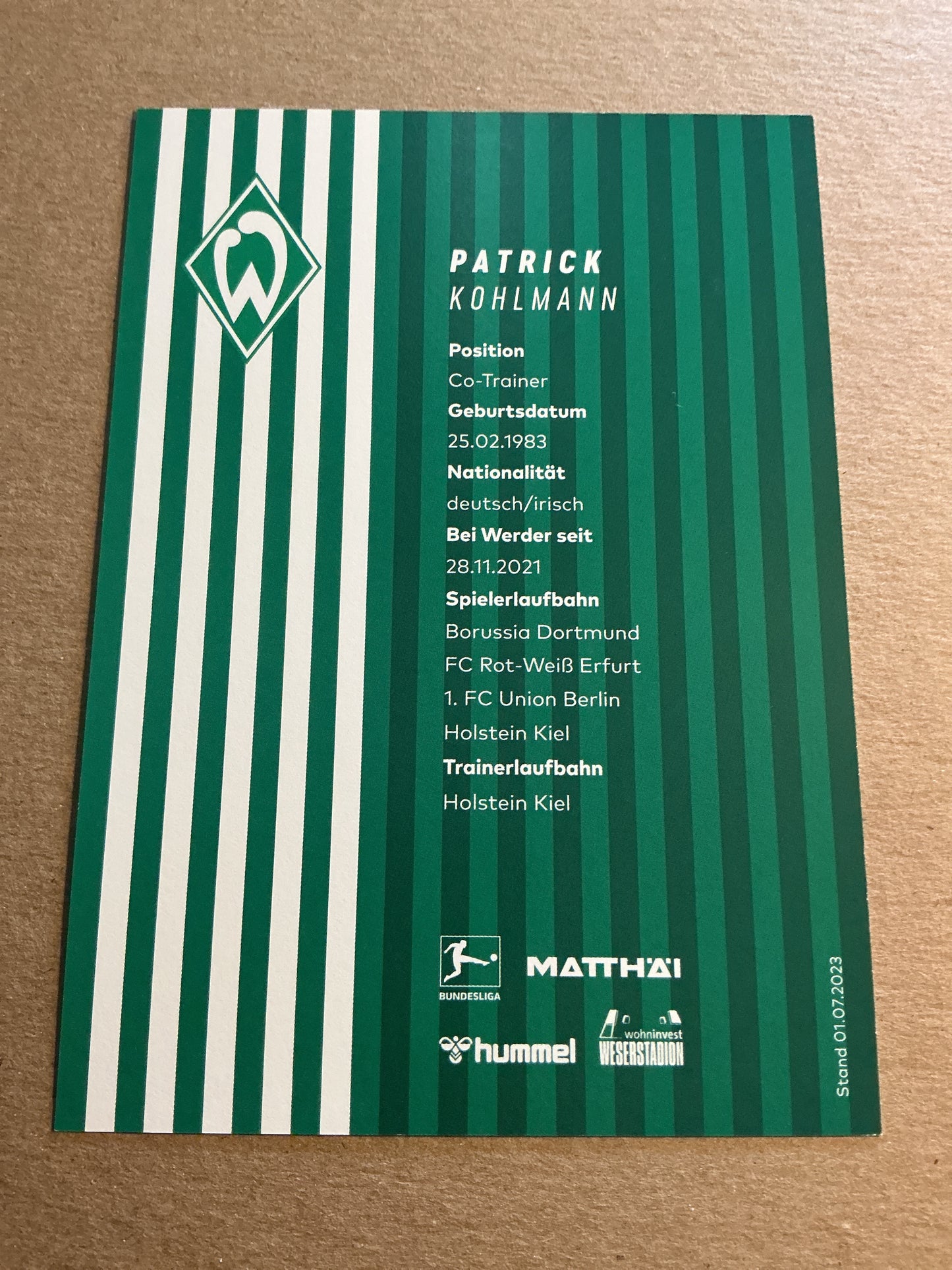 Patrick Kohlmann, Germany 🇩🇪 SV Werder Bremen 2023/24 hand signed