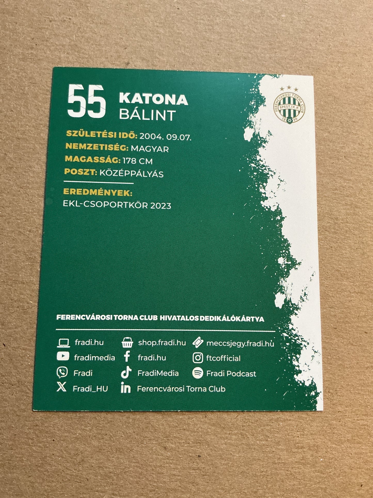 Bálint Kantona, Hungary 🇭🇺 Ferencváros TC 2023/24 hand signed