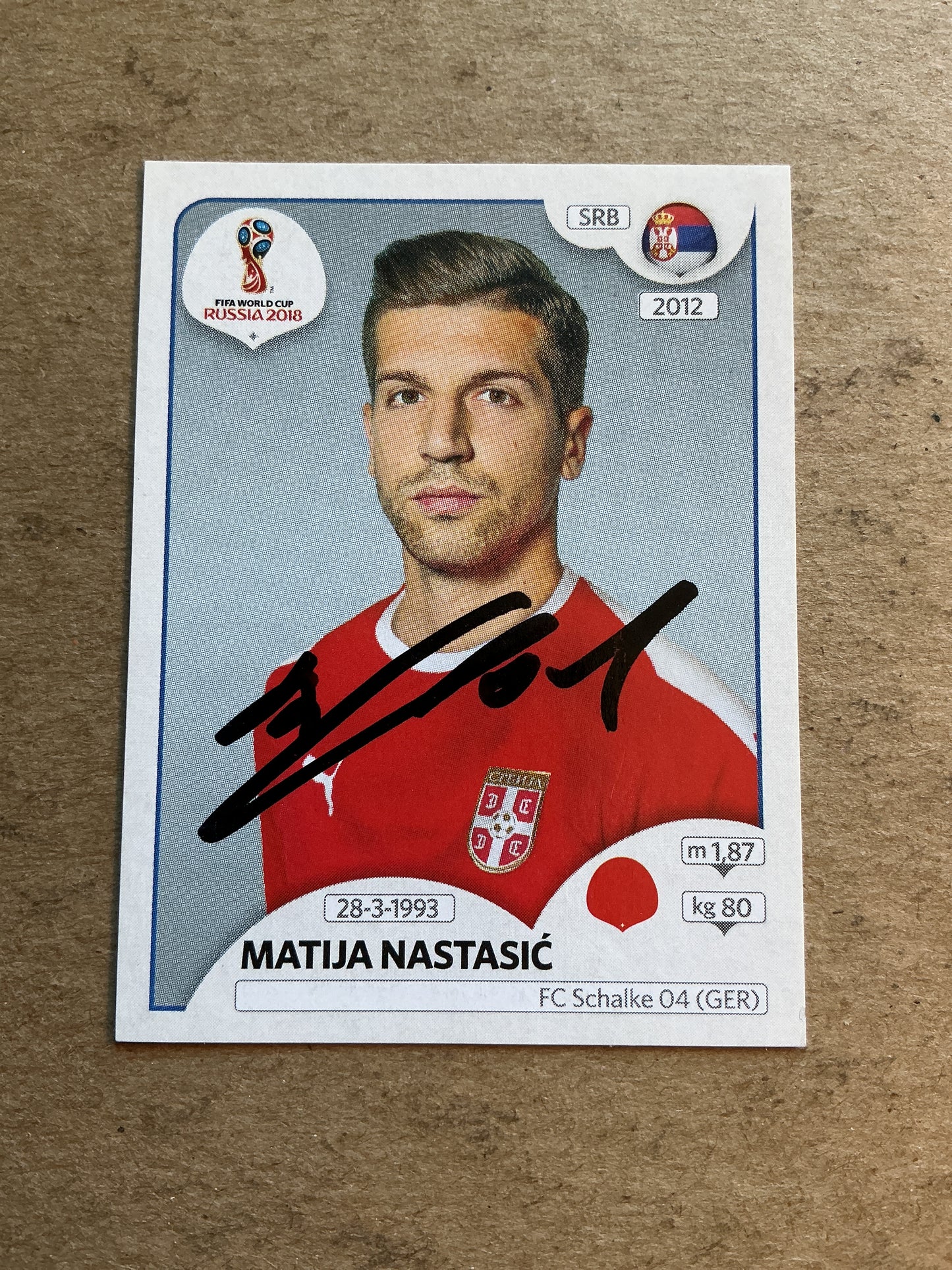 Matija Nastasić, Serbia 🇷🇸 FIFA World Cup 2018 Panini hand signed