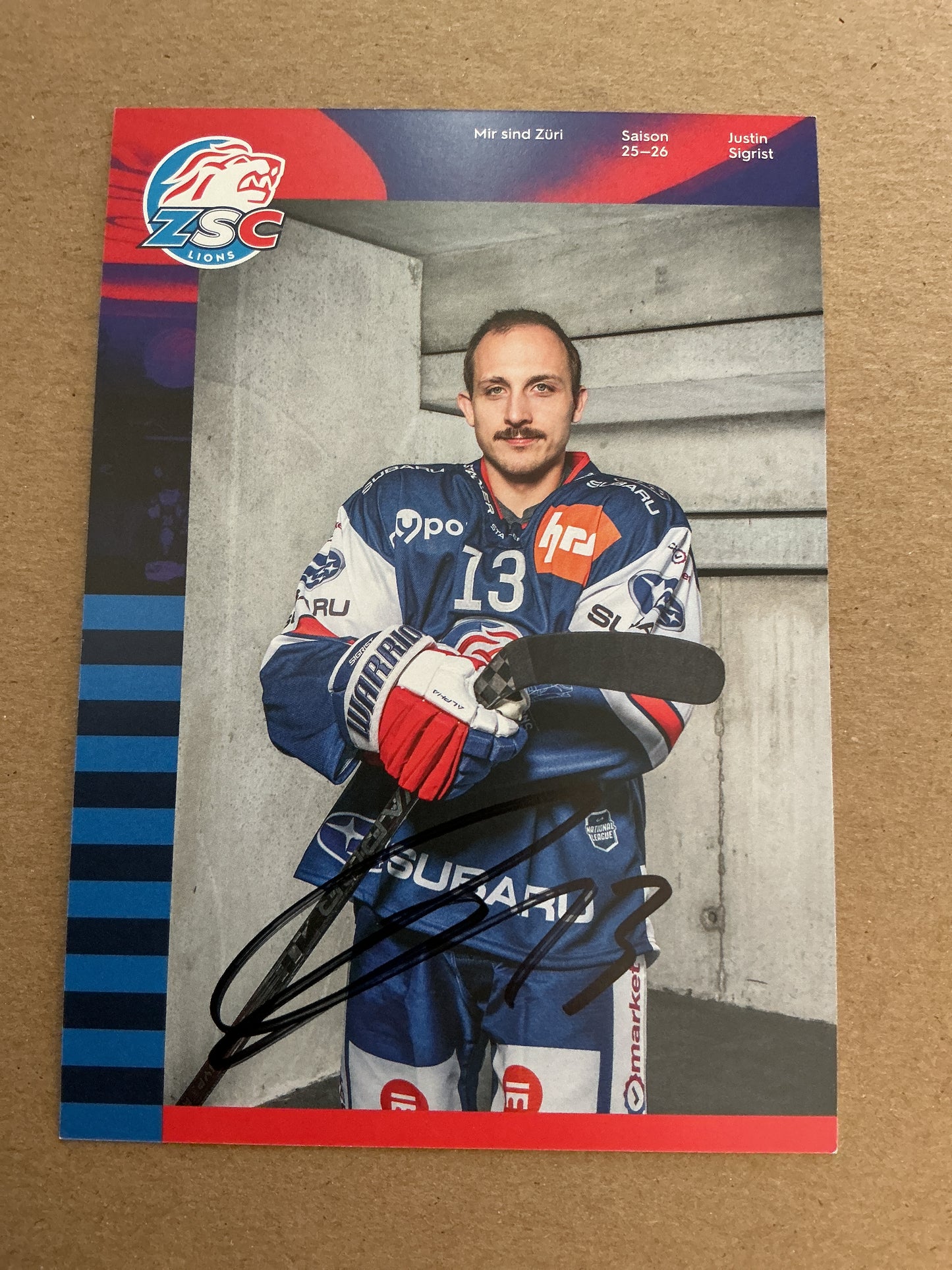 Justin Sigrist, Switzerland 🇨🇭 ZSC Lions 2025/26 hand signed
