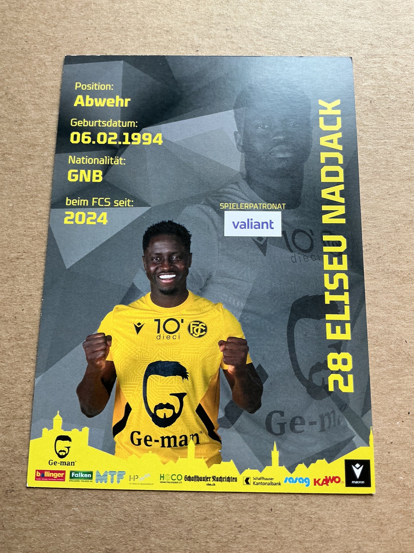 Eliseu Nadjack, Guinea-Bissau 🇬🇼 FC Schaffhausen 2024/25 hand signed