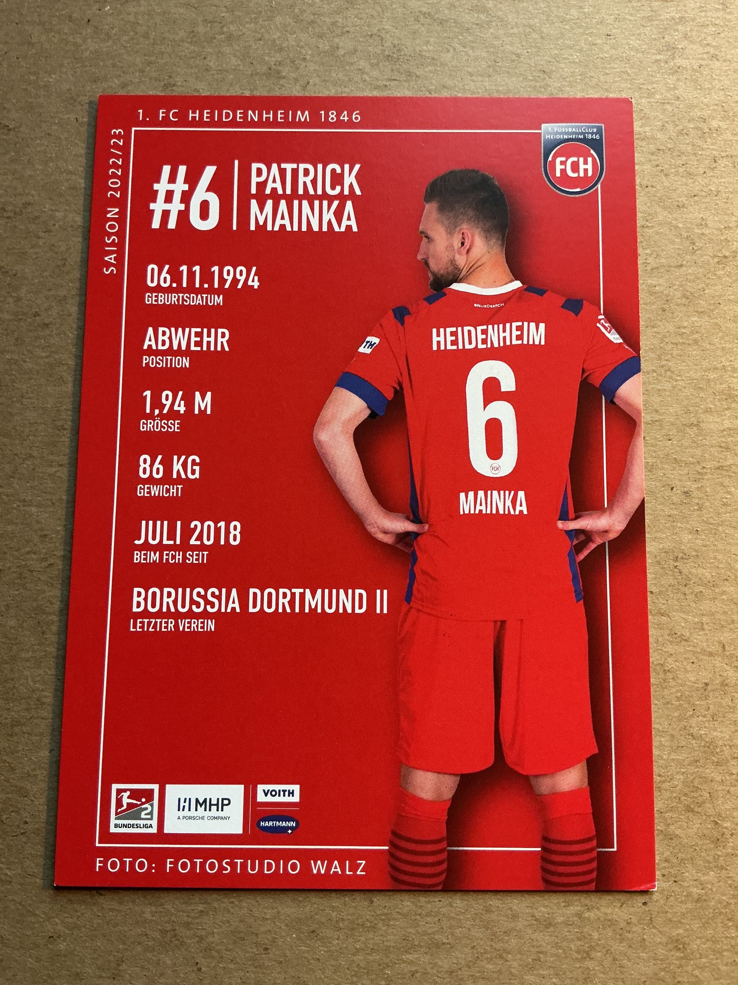 Patrick Mainka, Germany 🇩🇪 1.FC Heidenheim 2022/23 hand signed