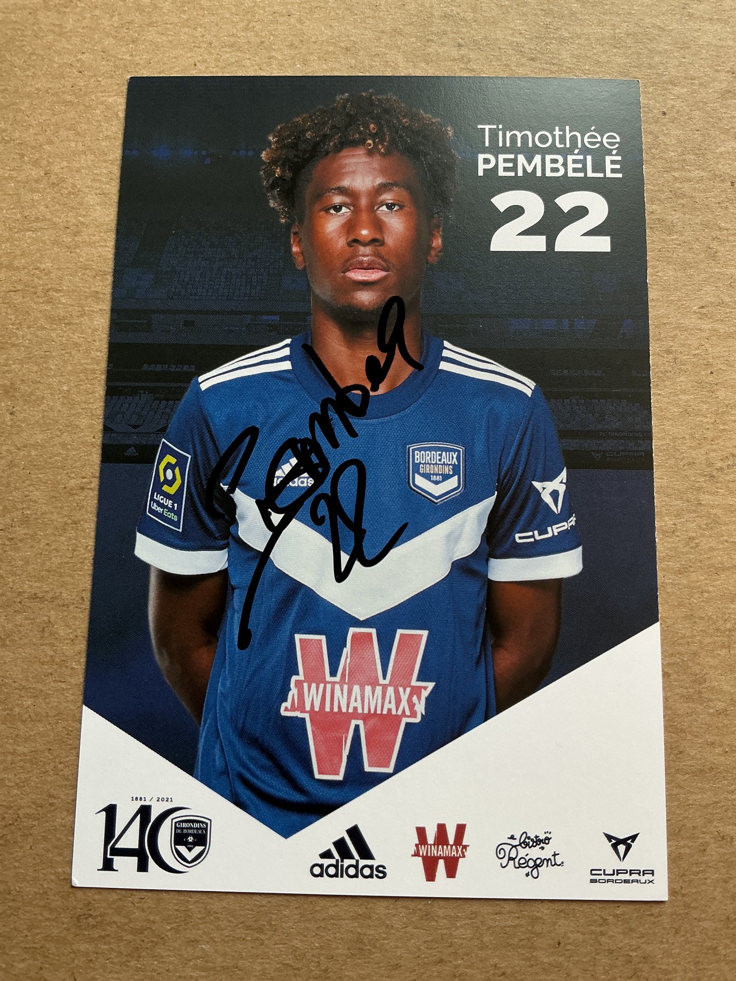 Timothee Pembele, France 🇫🇷 Girondins Bordeaux 2021/22 hand signed