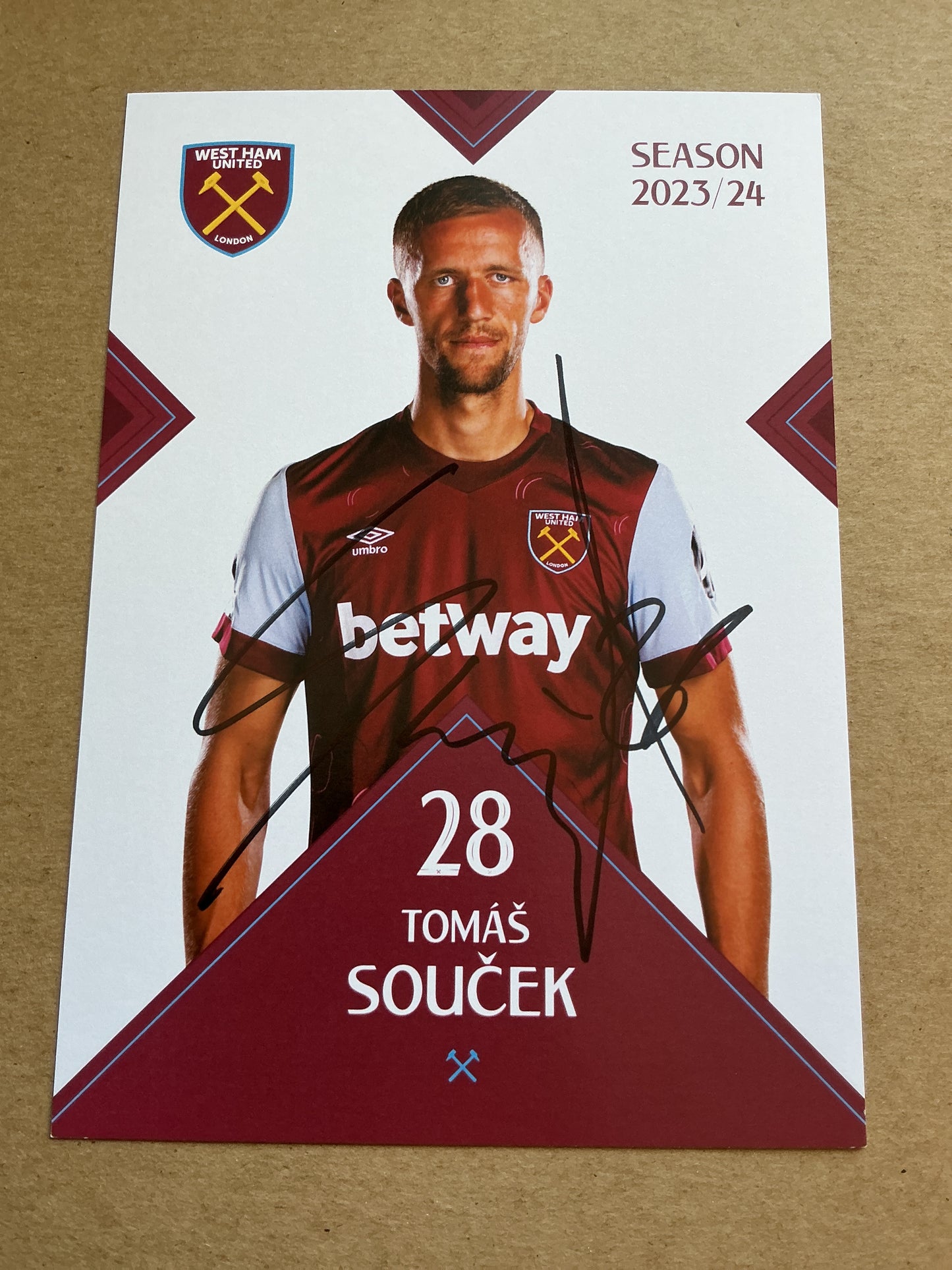 Tomas Soucek, Czech Republic 🇨🇿 West Ham United 2023/24 hand signed