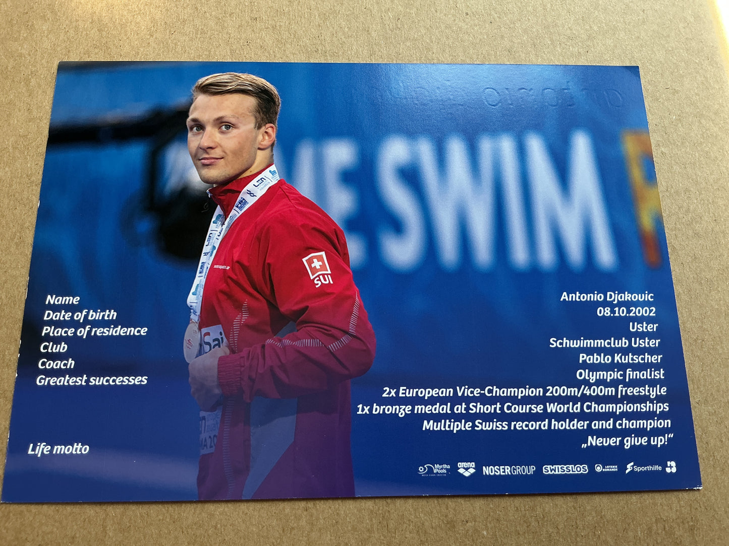 Antonio Djakovic, Switzerland 🇨🇭 Swimming Summer Olympics 2024 hand signed