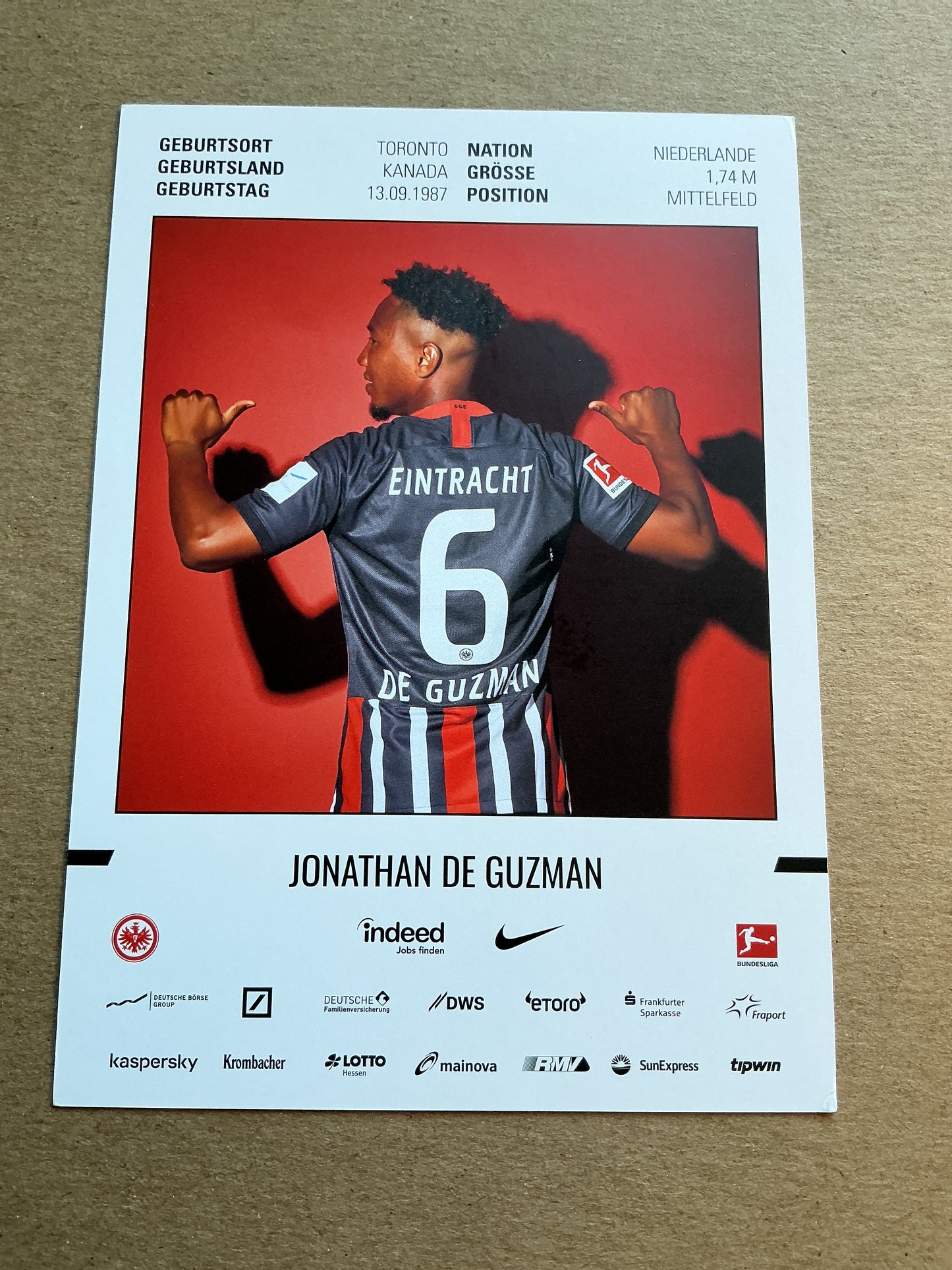 Jonathan de Guzman, Netherlands 🇳🇱 Eintracht Frankfurt 2019/20 hand signed