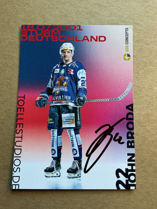 John Broda, Germany 🇩🇪 Iserlohn Roosters 2024/25 hand signed