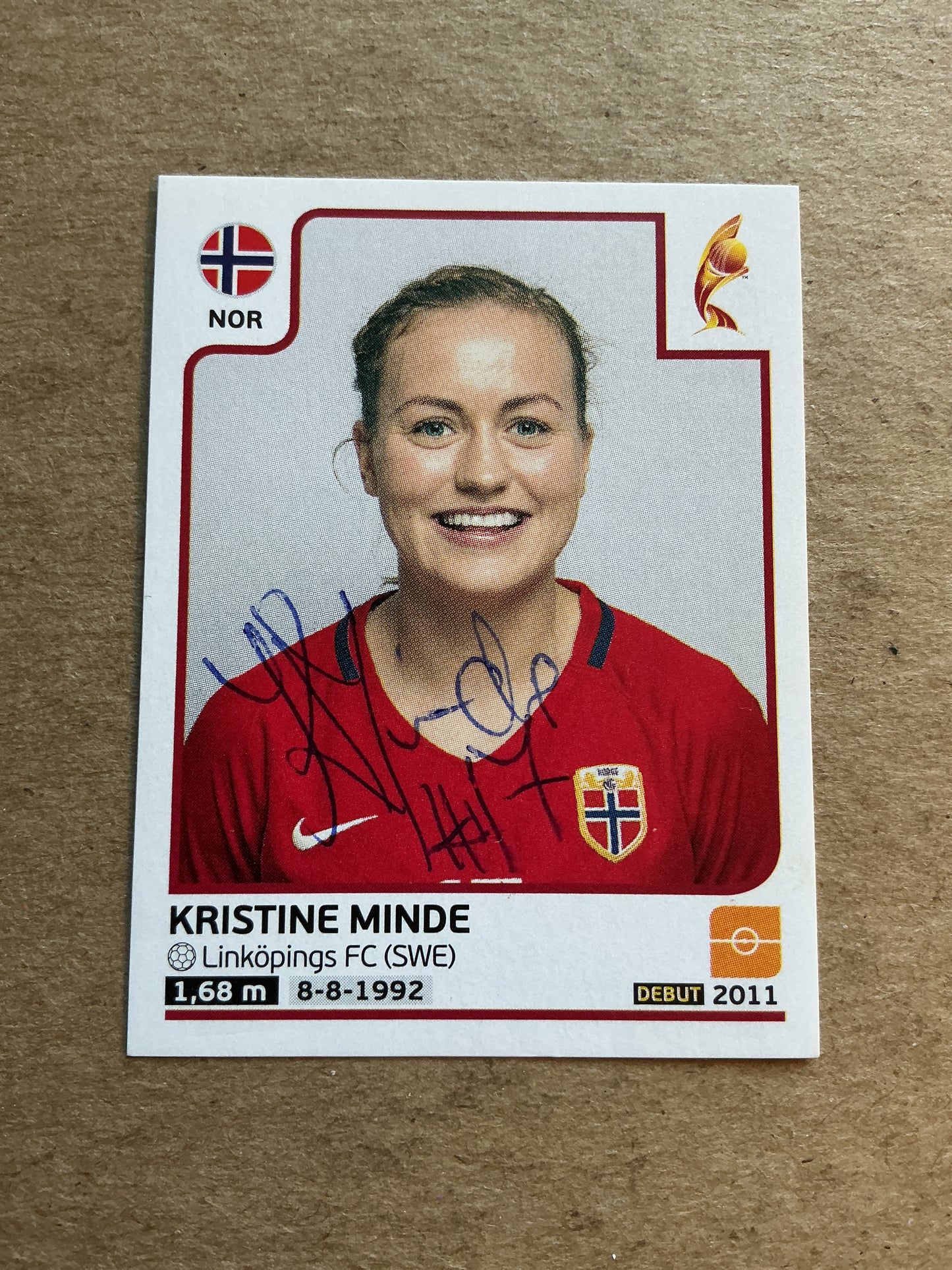 Kristine Minde, Norway 🇳🇴 FIFA Women’s Euro Cup 2017 Panini hand signed