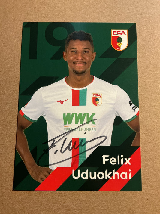 Felix Uduokhai, Germany 🇩🇪 FC Augsburg 2023/24 hand signed