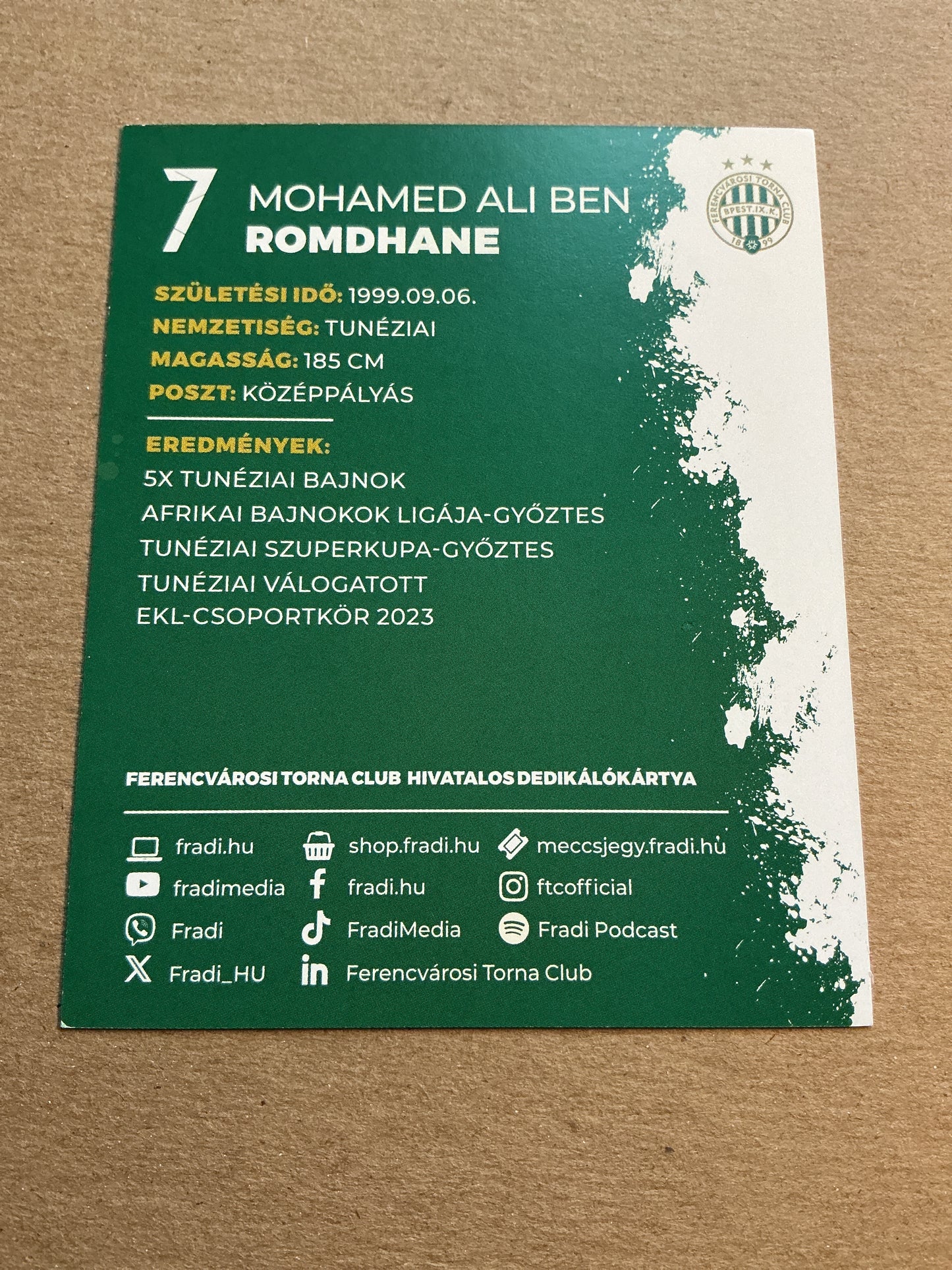 Mohamed Ali Ben Romdhane, Tunisia 🇹🇳 Ferencváros TC 2023/24 hand signed
