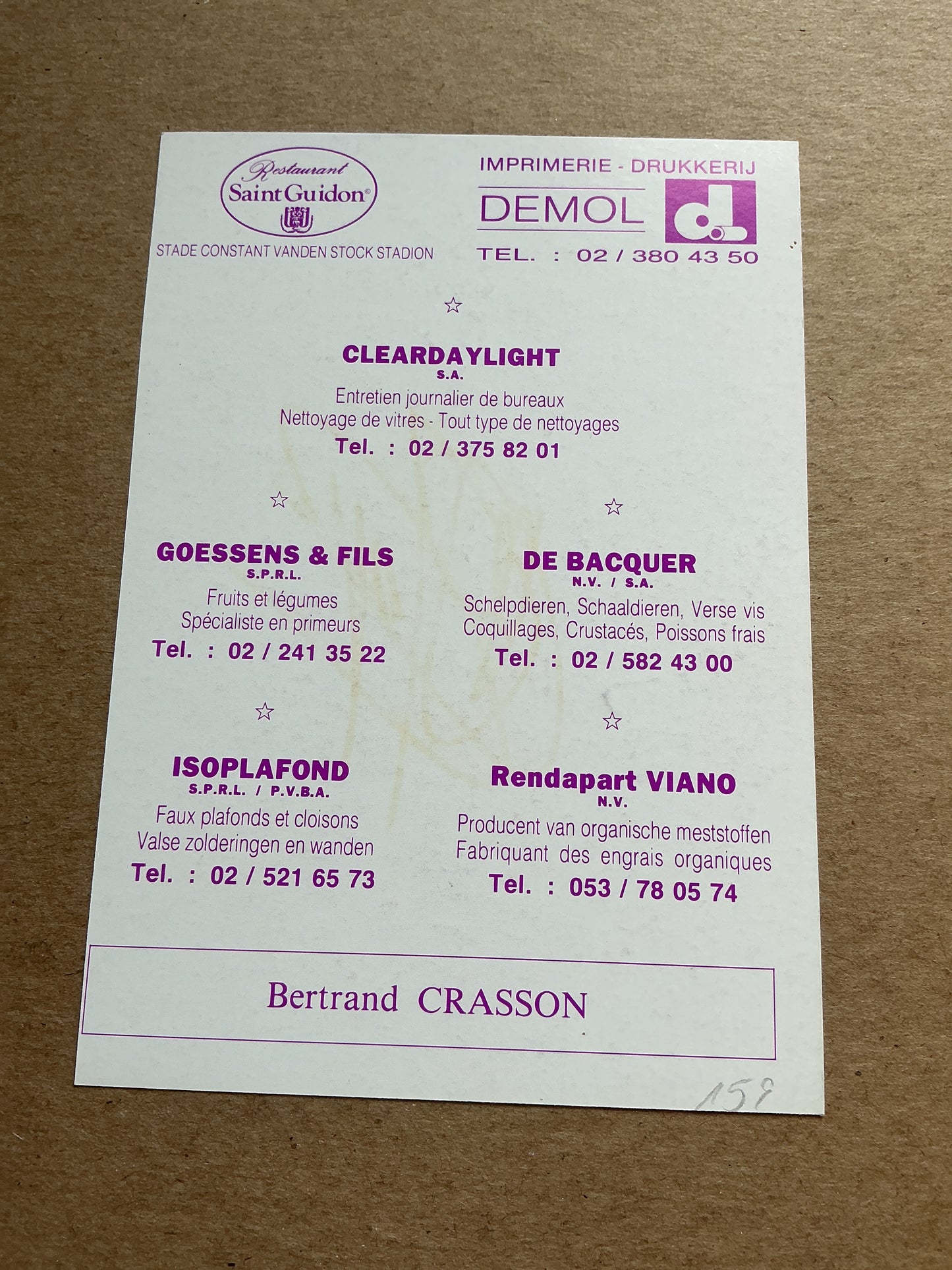 Bertrand Crasson, Belgium 🇧🇪 RSC Anderlecht 1993/94 hand signed