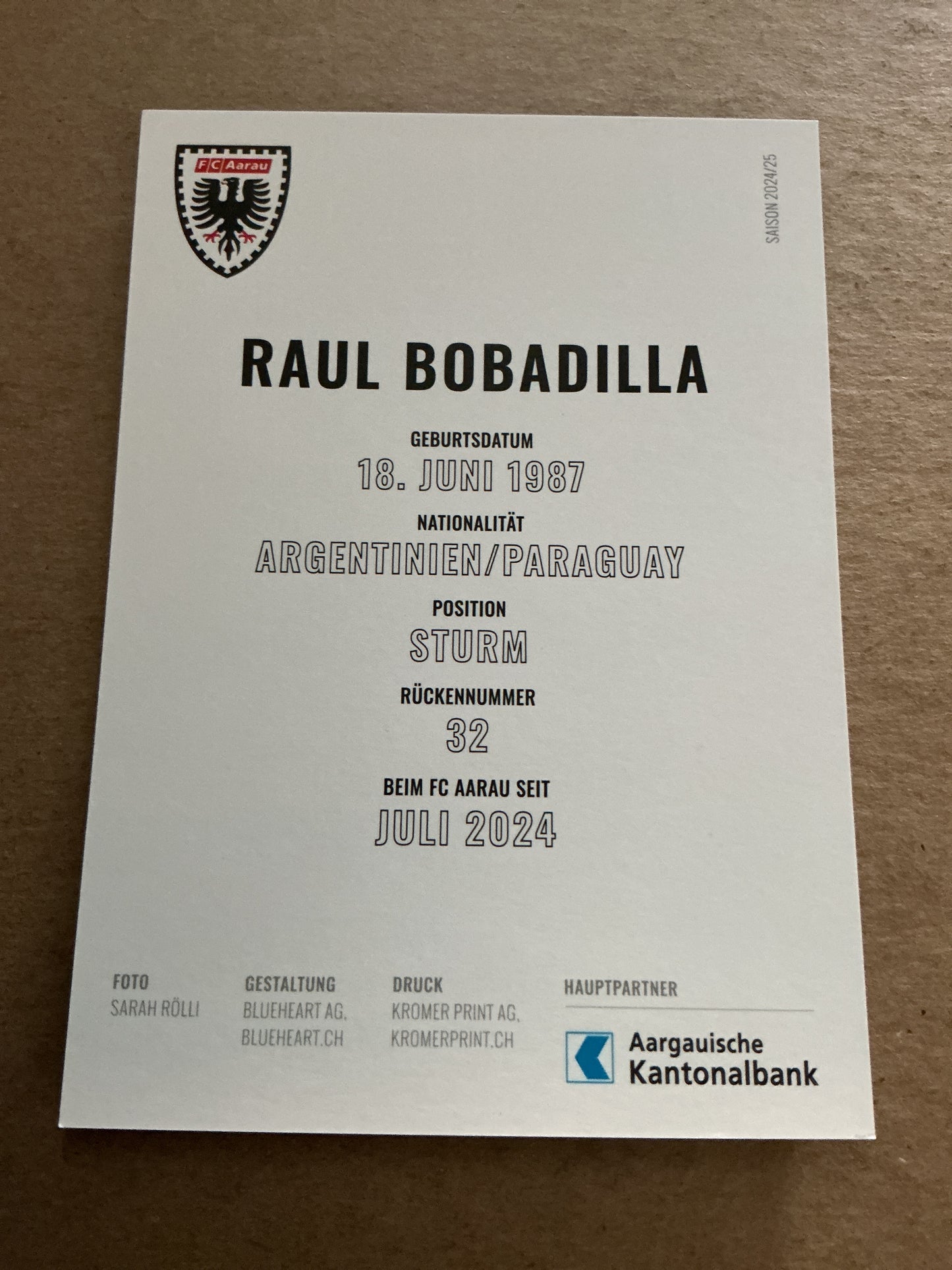 Raul Bobadilla, Argentina 🇦🇷 FC Aarau 2024/25 hand signed