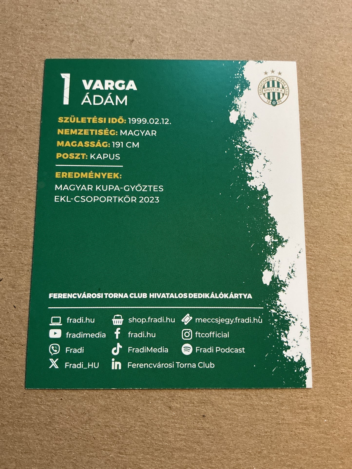 Ádám Varga, Hungary 🇭🇺 Ferencváros TC 2023/24 hand signed