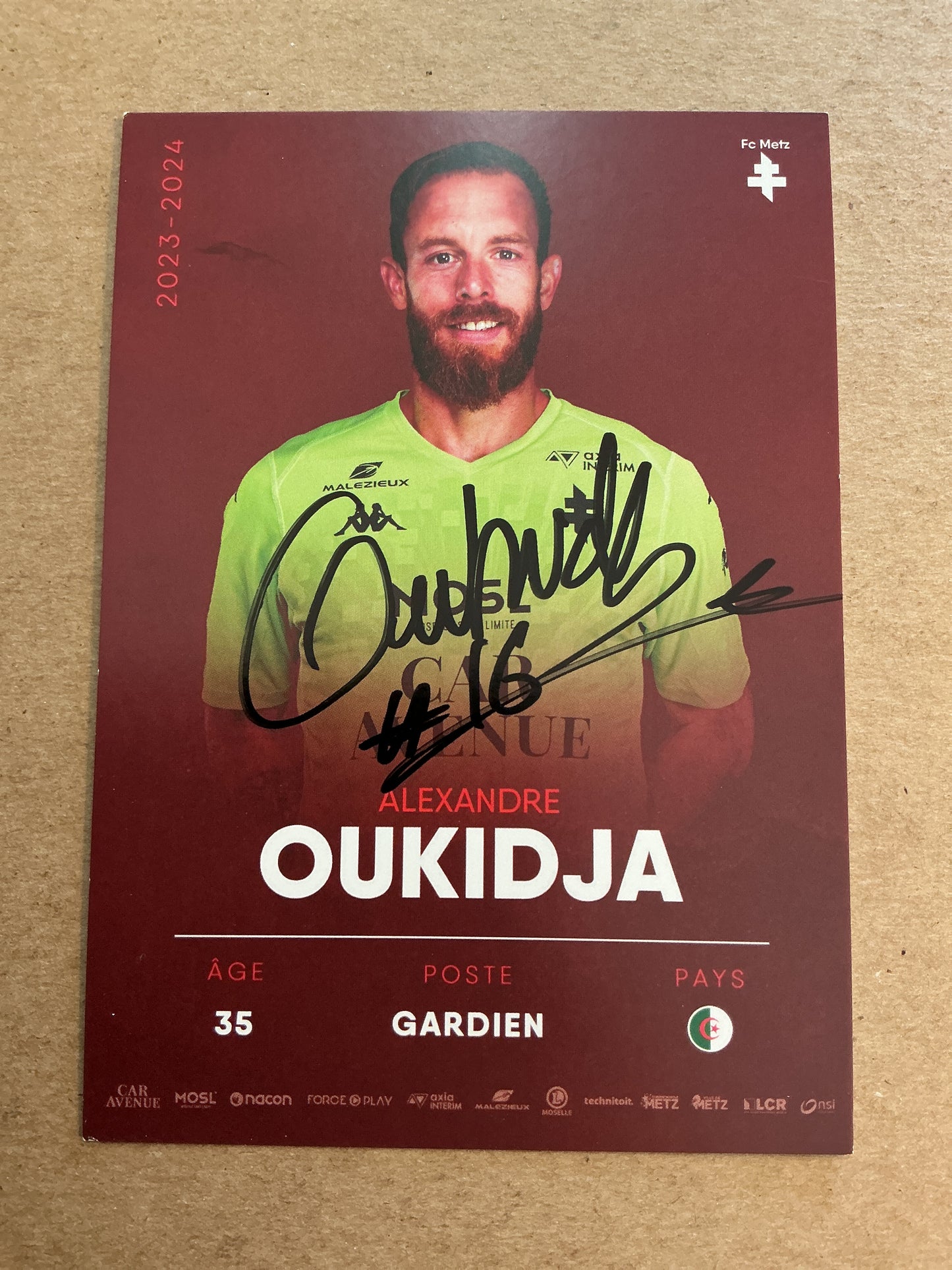 Alexandre Oukidja, Algeria 🇩🇿 FC Metz 2023/24 hand signed