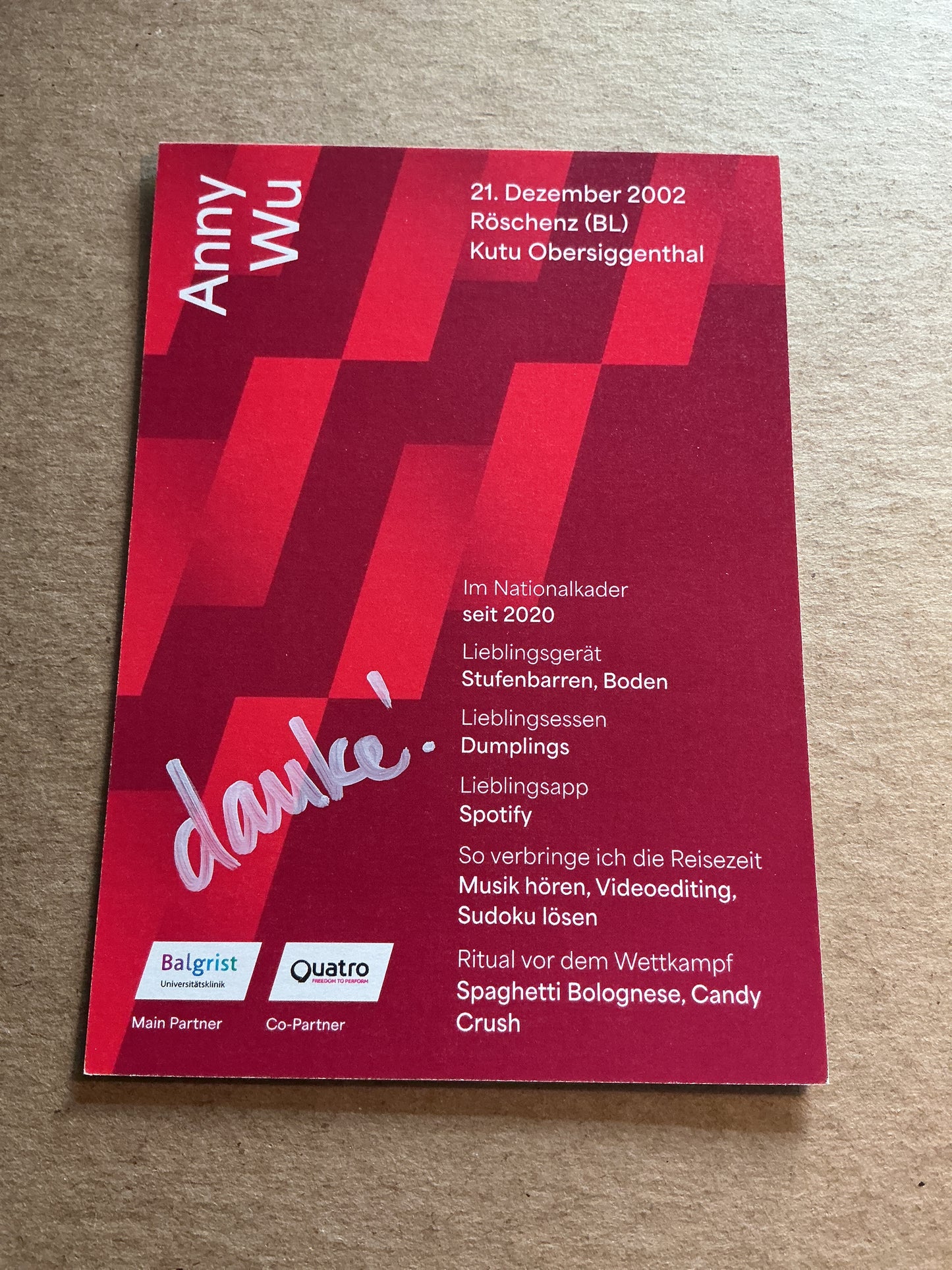 Anny Wu, Switzerland 🇨🇭 Gymnastics Sports 2025 hand signed