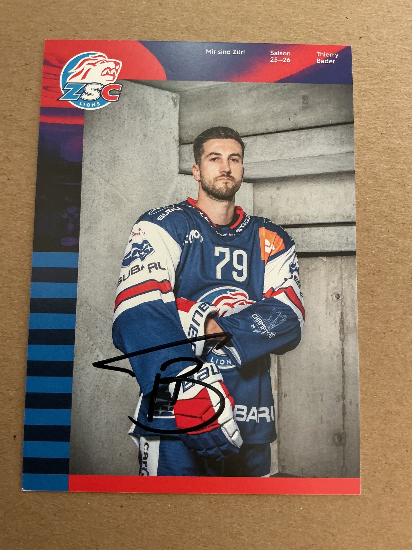Thierry Bader, Switzerland 🇨🇭 ZSC Lions 2025/26 hand signed