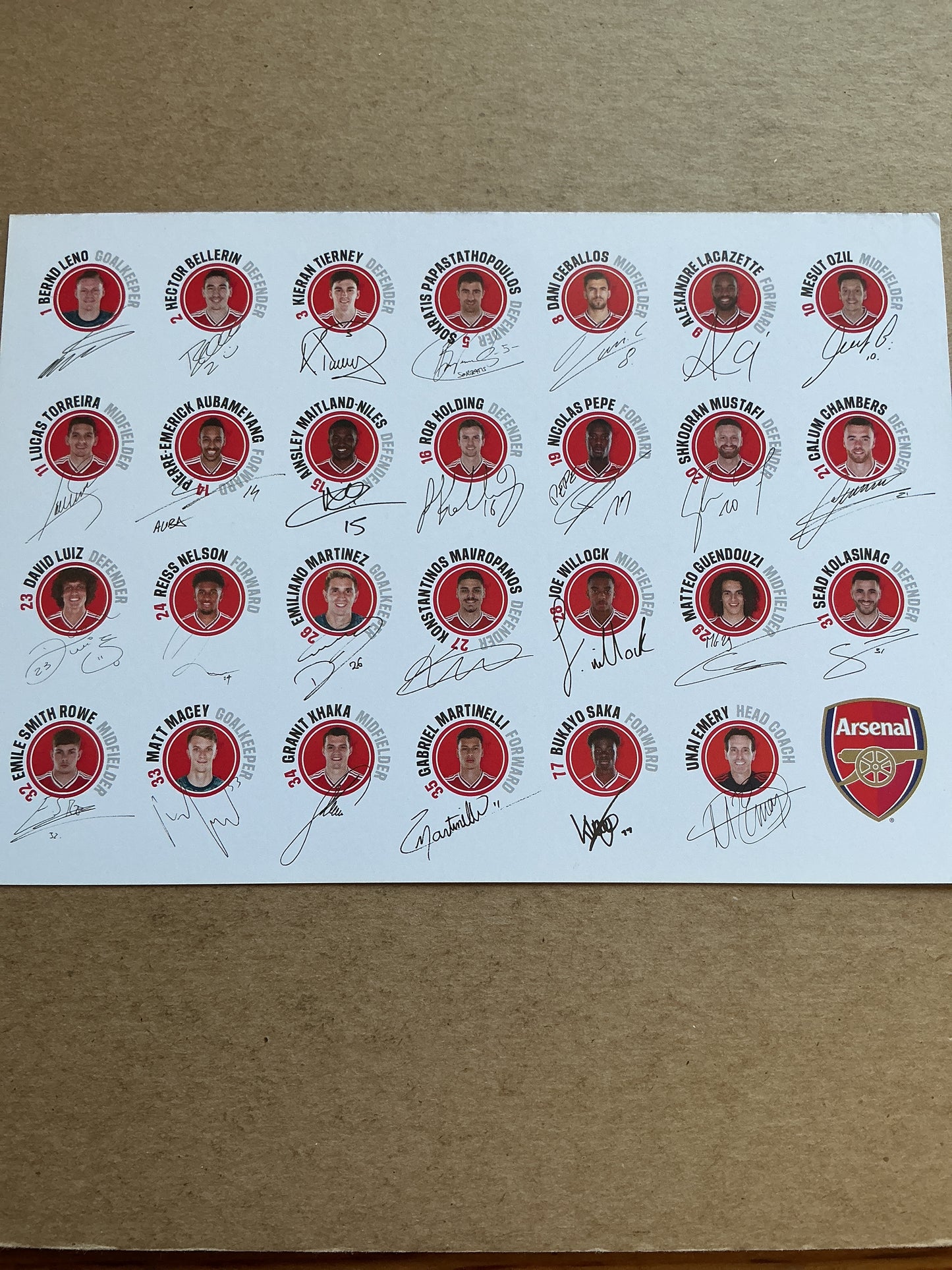 Arsenal FC, England 🏴󠁧󠁢󠁥󠁮󠁧󠁿 Team Photo 2019/20 unsigned