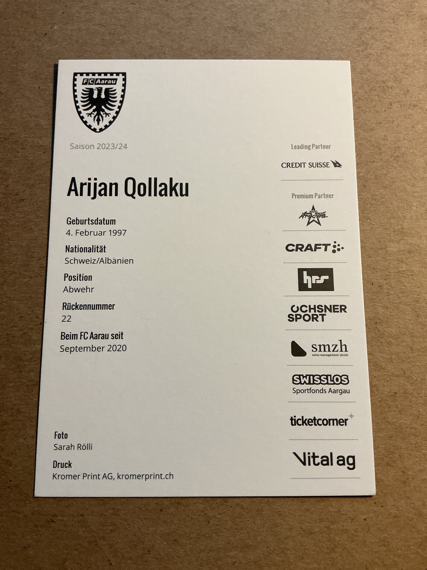 Arijan Qollaku, Albania 🇦🇱 FC Aarau 2023/24 hand signed
