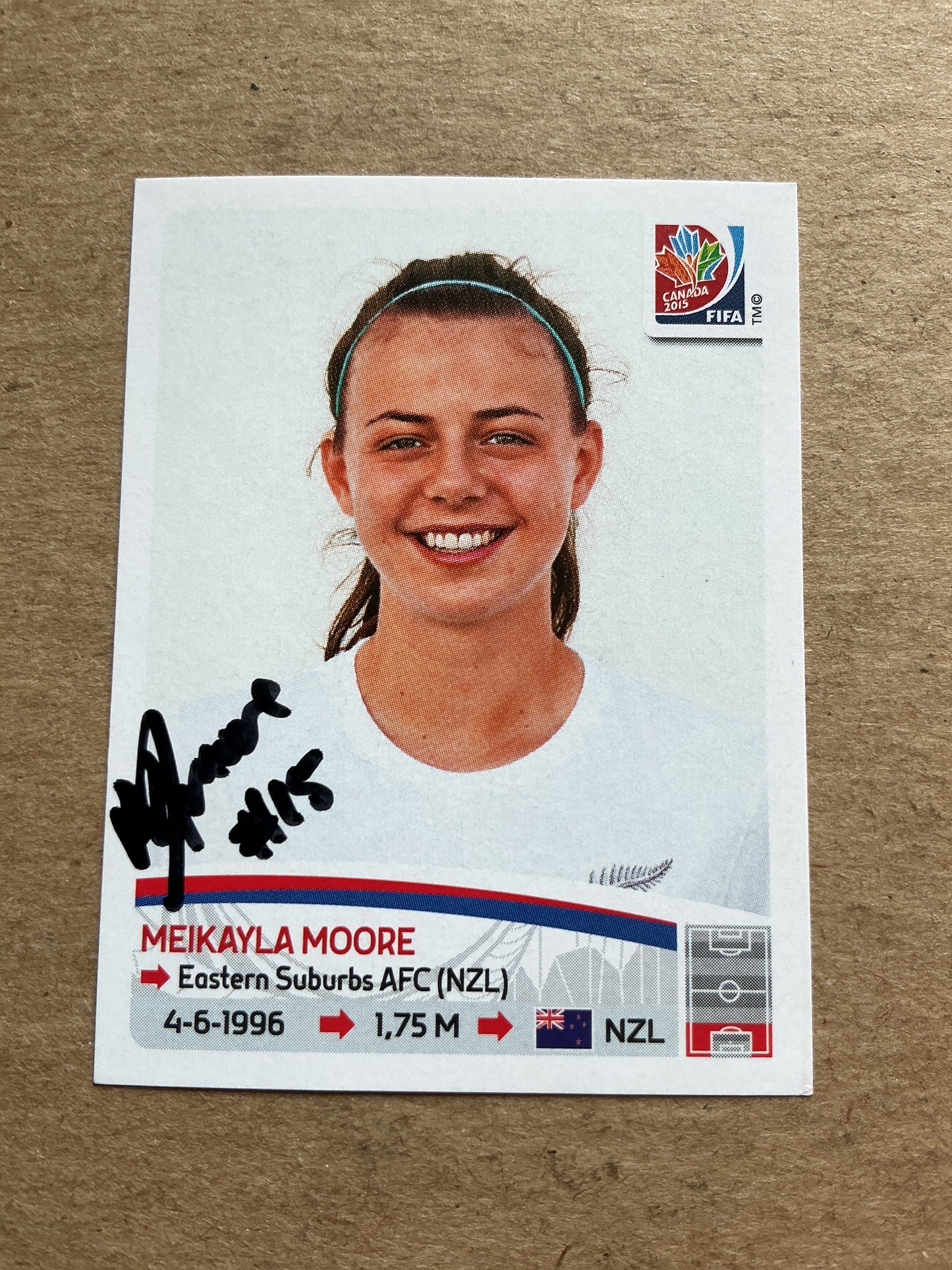 Meikayla Moore, New Zealand 🇳🇿 FIFA Women’s World Cup 2015 Panini hand signed