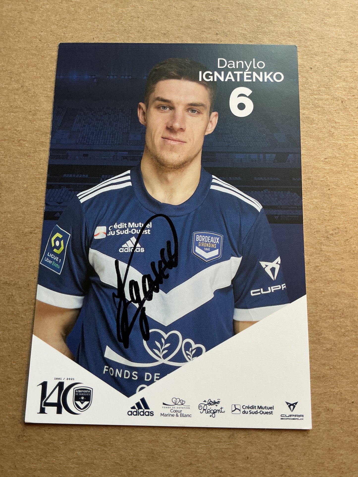 Danylo Igantenko, Ukraine 🇺🇦 Girondins Bordeaux 2021/22 hand signed