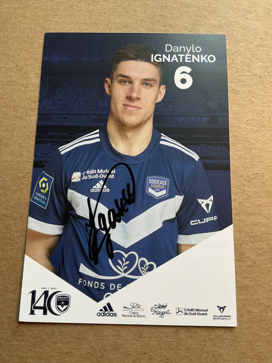 Danylo Igantenko, Ukraine 🇺🇦 Girondins Bordeaux 2021/22 hand signed