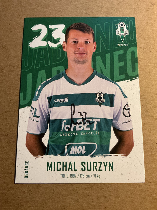Michal Surzyn, Czech Republic 🇨🇿 FK Jablonec 2022/23 hand signed
