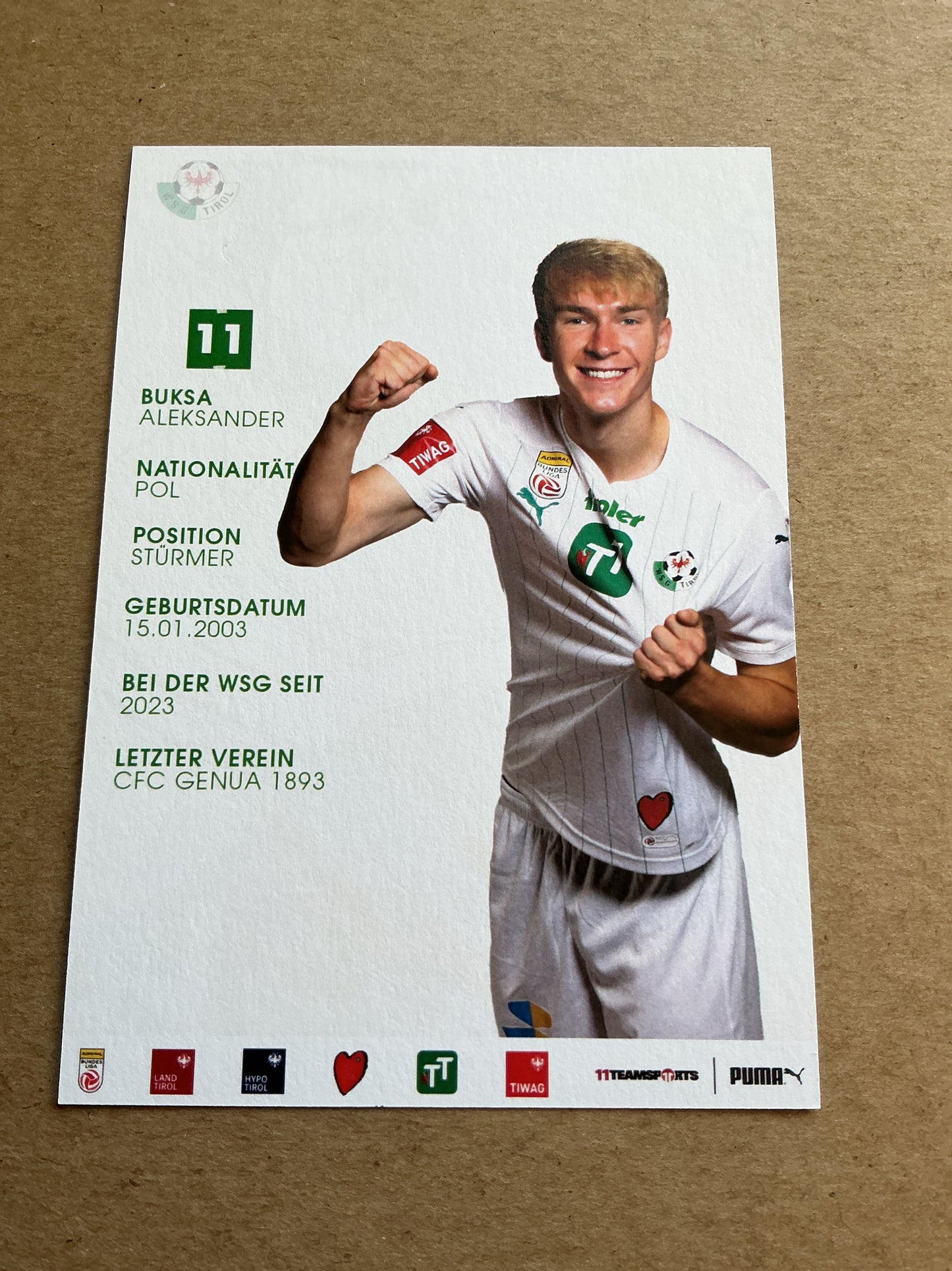 Aleksander Buksa, Poland 🇵🇱 WSG Tirol 2023/24 hand signed