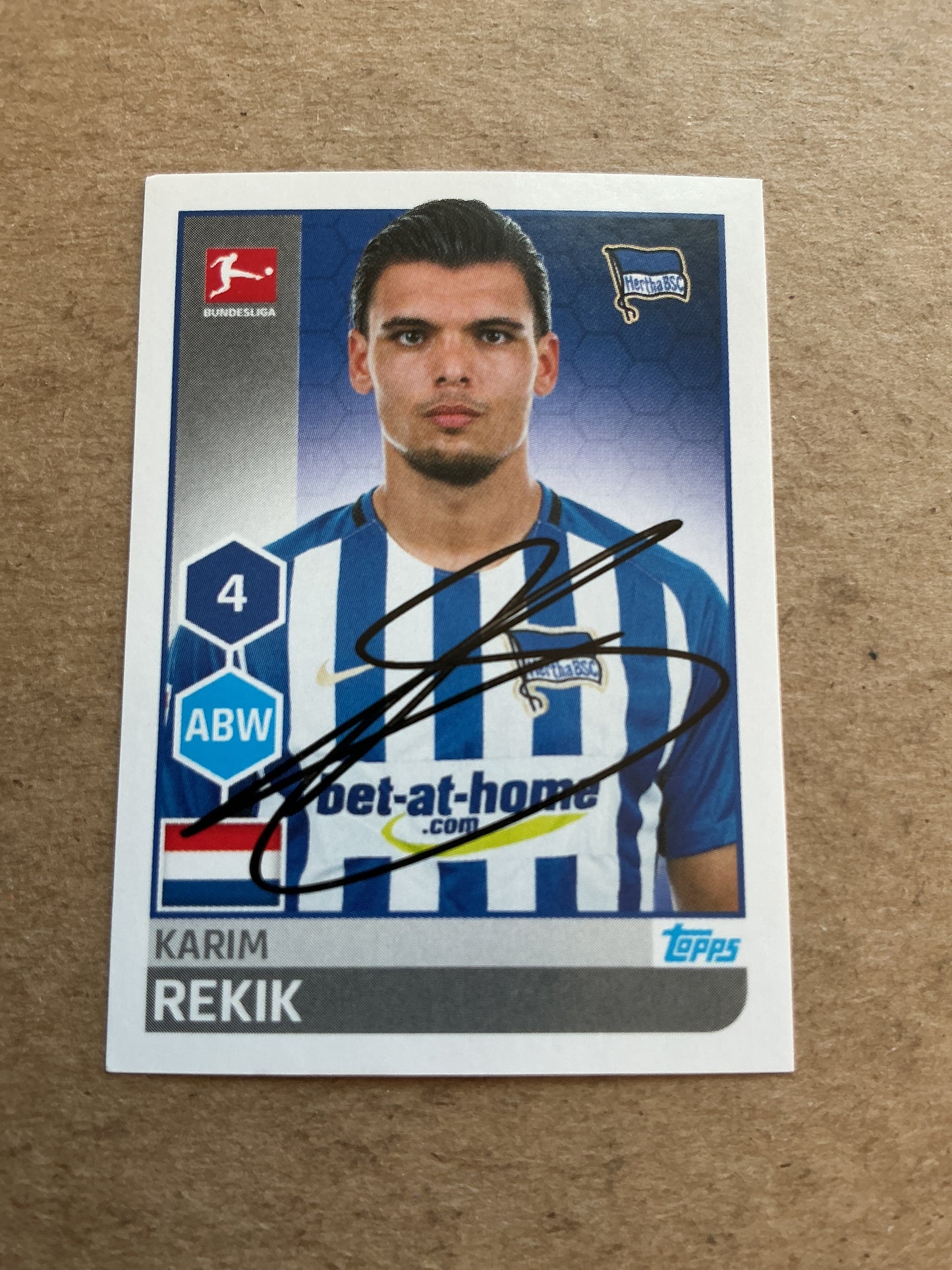 Karim Rekik, Netherlands 🇳🇱 Hertha BSC Berlin 2017/18 Topps hand signed
