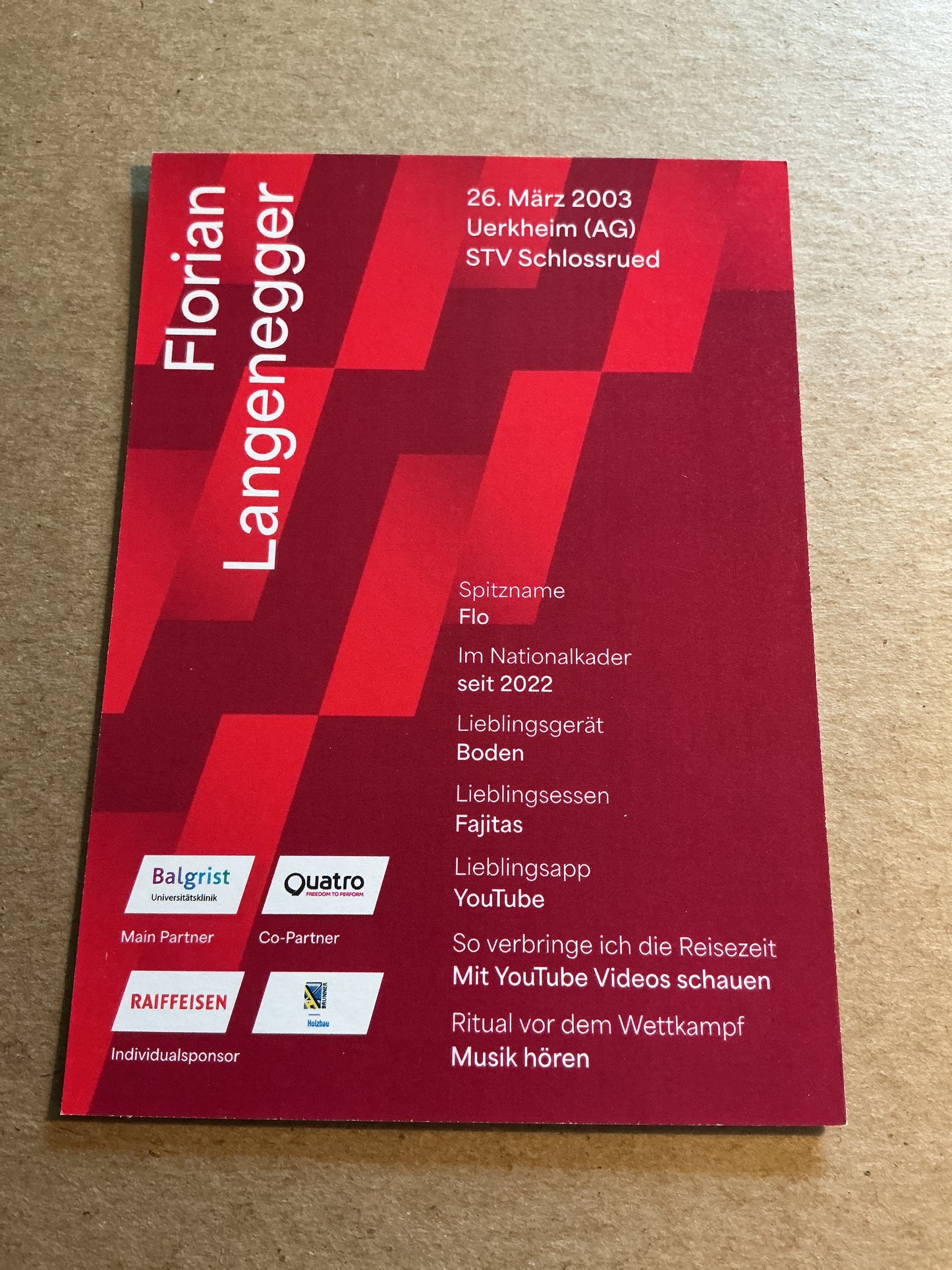 Florian Langenegger, Switzerland 🇨🇭 Gymnastics Sports 2025 hand signed