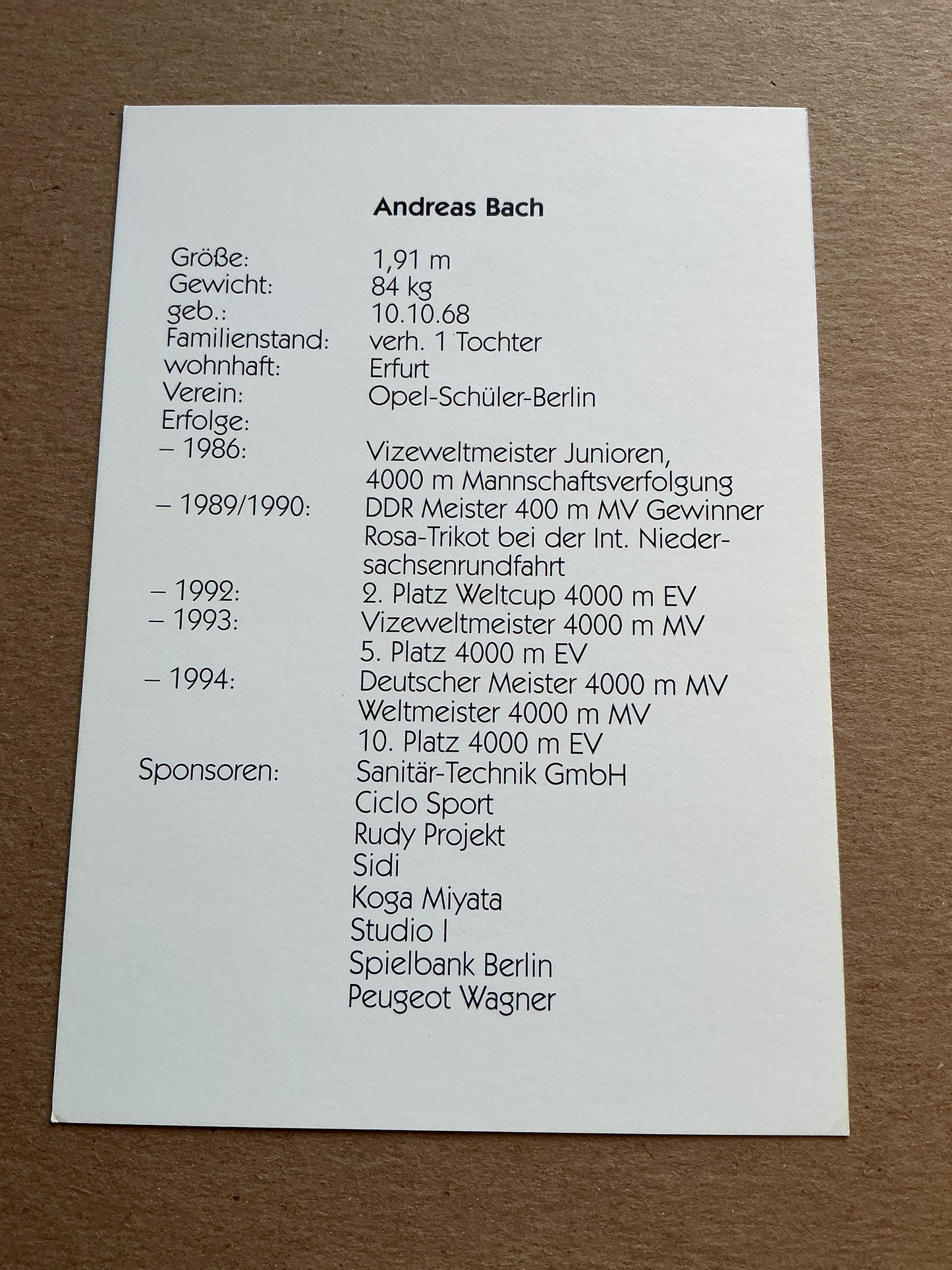 Andreas Bach, Germany 🇩🇪 Cycling Summer Olympics hand signed