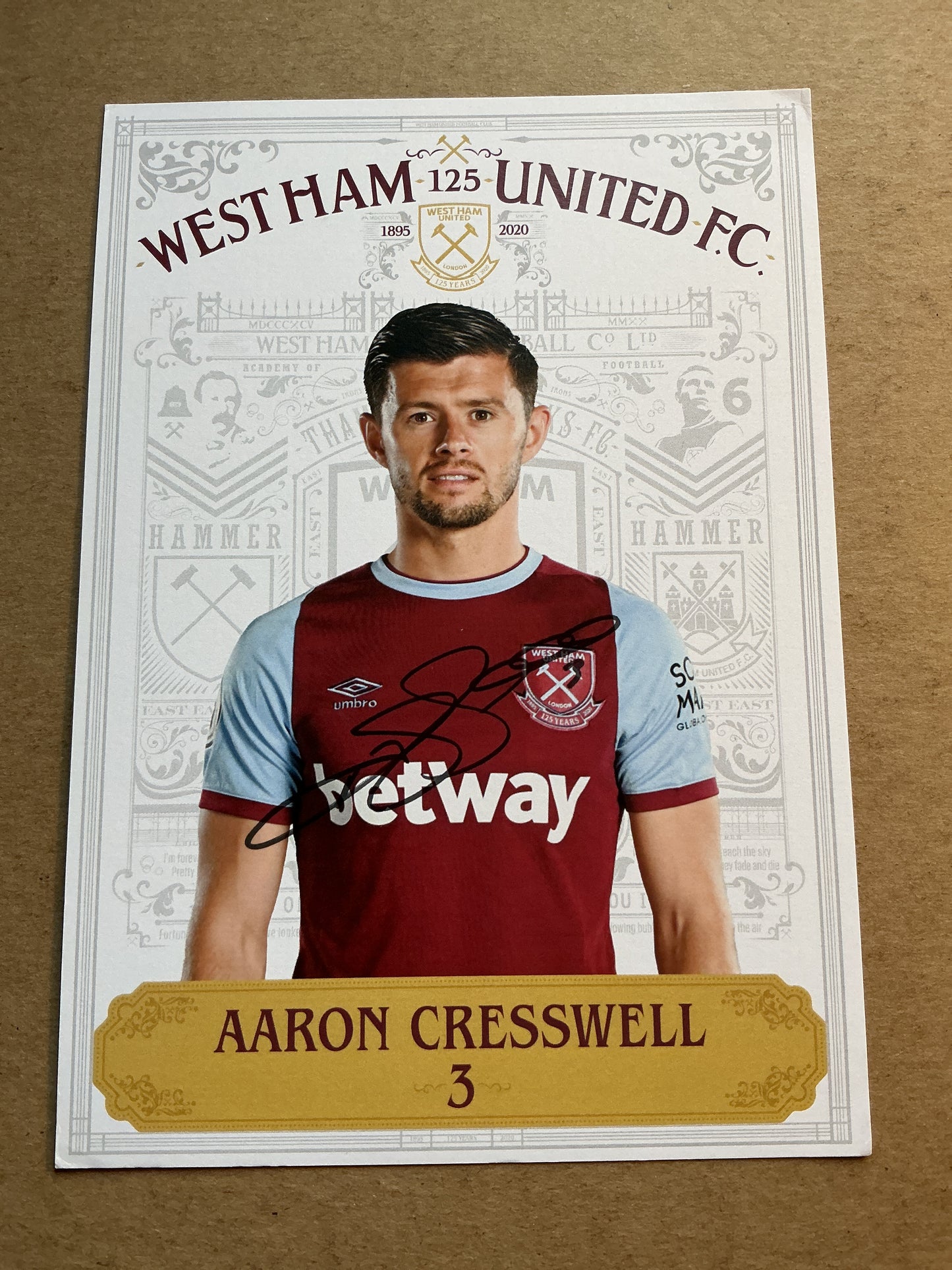 Aaron Cresswell, England 🏴󠁧󠁢󠁥󠁮󠁧󠁿 West Ham United 2020/21 hand signed