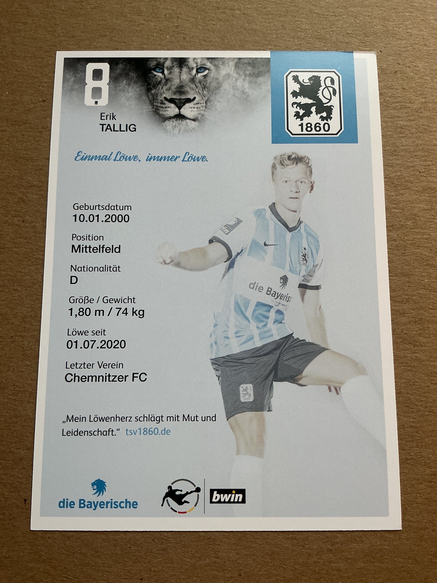 Erik Tallig, Germany 🇩🇪 TSV 1860 München 2021/22 hand signed